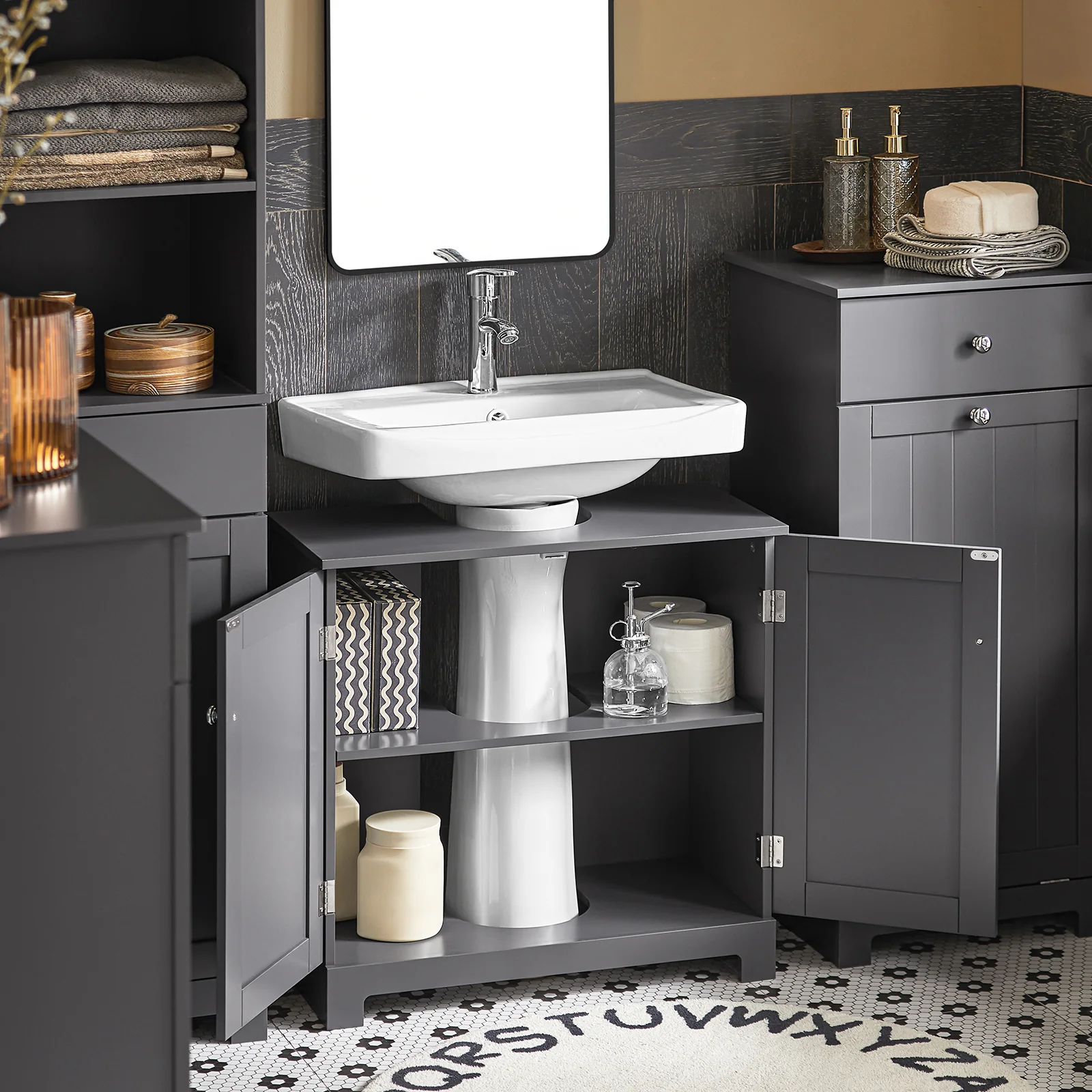 SoBuy BZR18-II-DG Wastafelonderkast, badkamerkast, wastafel, onderkast, badkamermeubel - Image 3