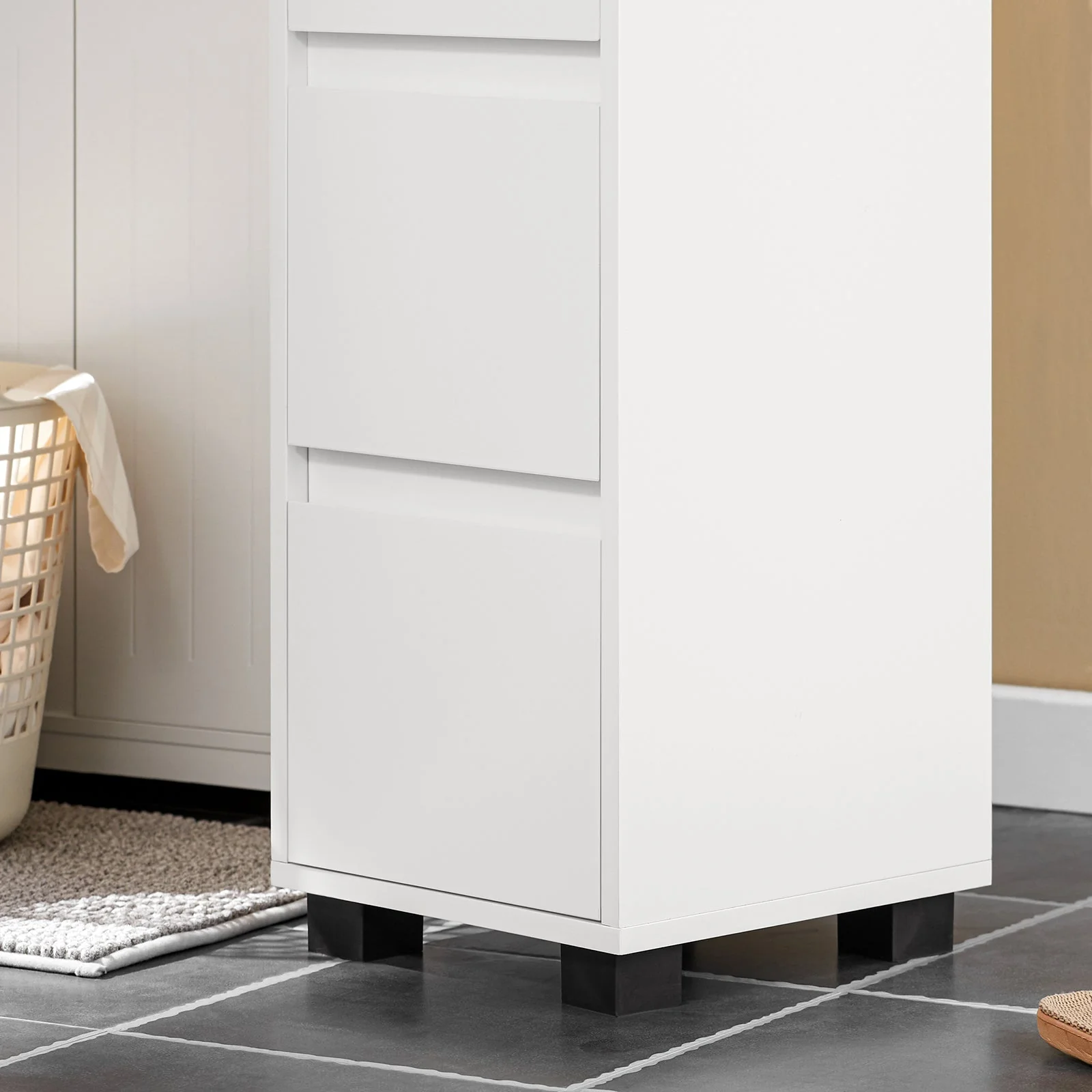 SoBuy BZR29-W Badkamerkast Badkamermeubel Kolomkasten met 3 Lades 1 Handdoekstang en 4 Vakken - Image 11