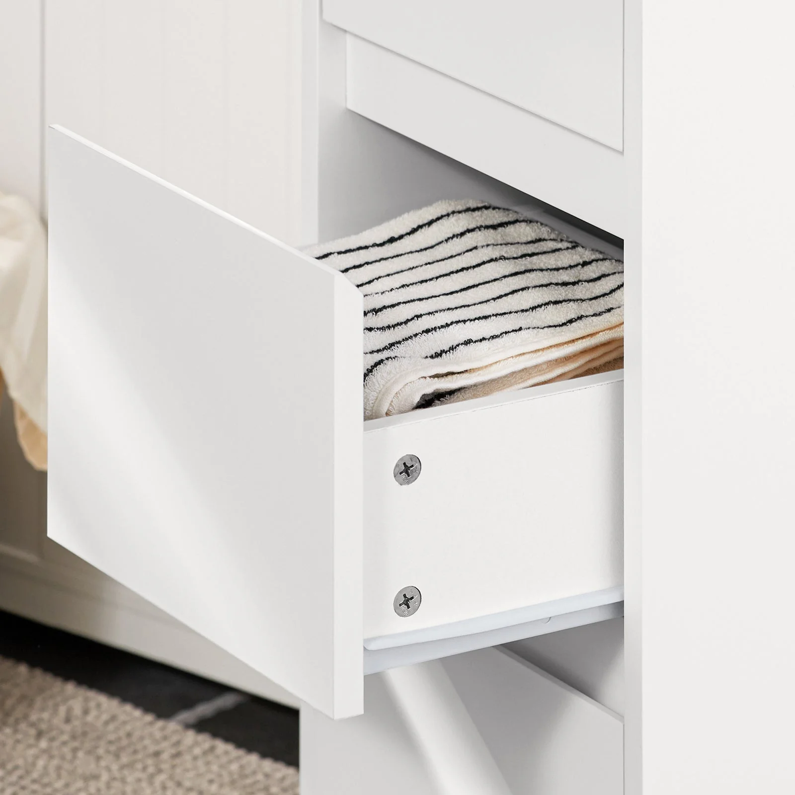 SoBuy BZR29-W Badkamerkast Badkamermeubel Kolomkasten met 3 Lades 1 Handdoekstang en 4 Vakken - Image 9