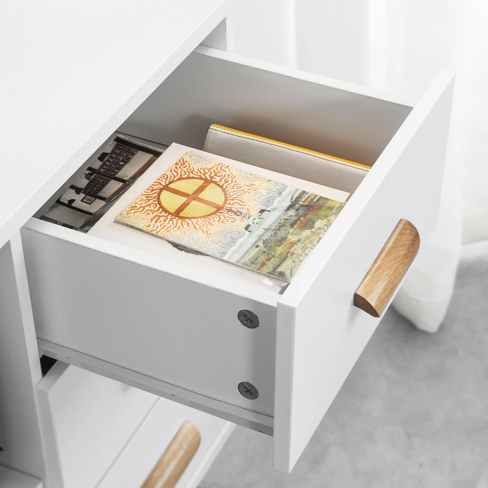 SoBuy FBT95-W Side Table End of Sofa Nachtkastje Nachtkastje met 3 lades en 2 opbergplanken - Image 11