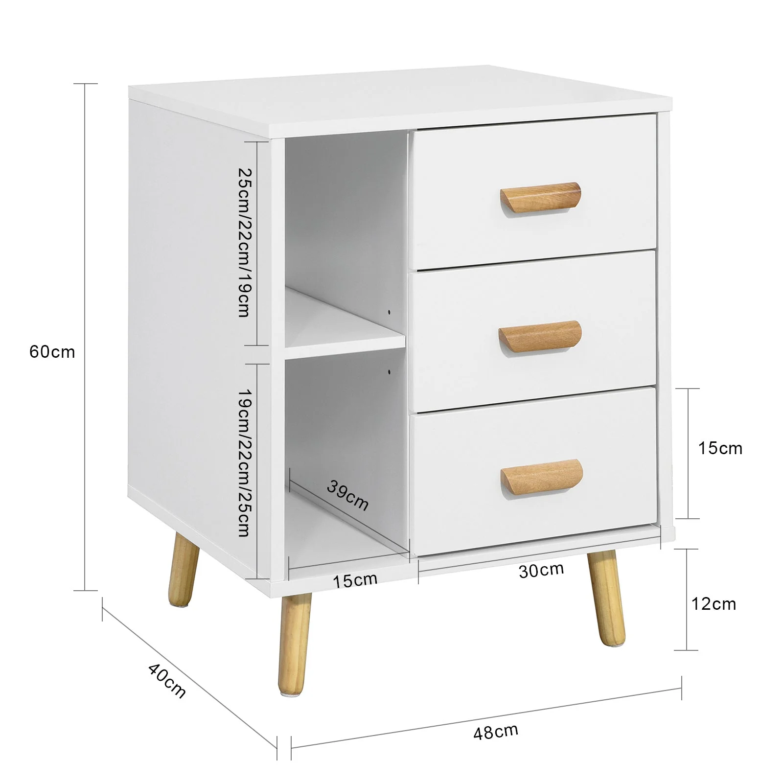 SoBuy FBT95-W Side Table End of Sofa Nachtkastje Nachtkastje met 3 lades en 2 opbergplanken - Image 5