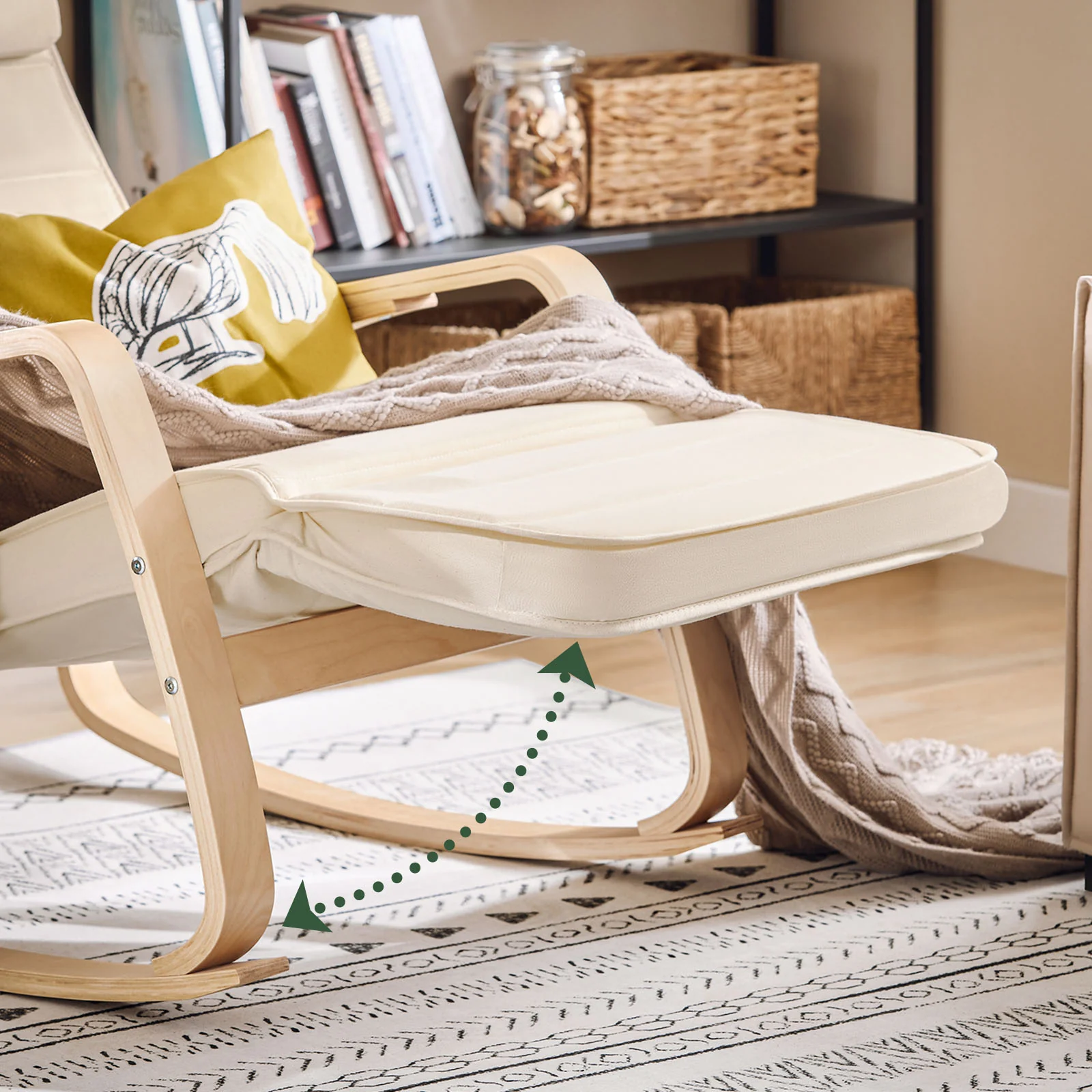 Pre-order SoBuy FST16-W Schommelstoel met Verstelbare Voetensteun | Comfortabel | Verstelbaar - Image 10