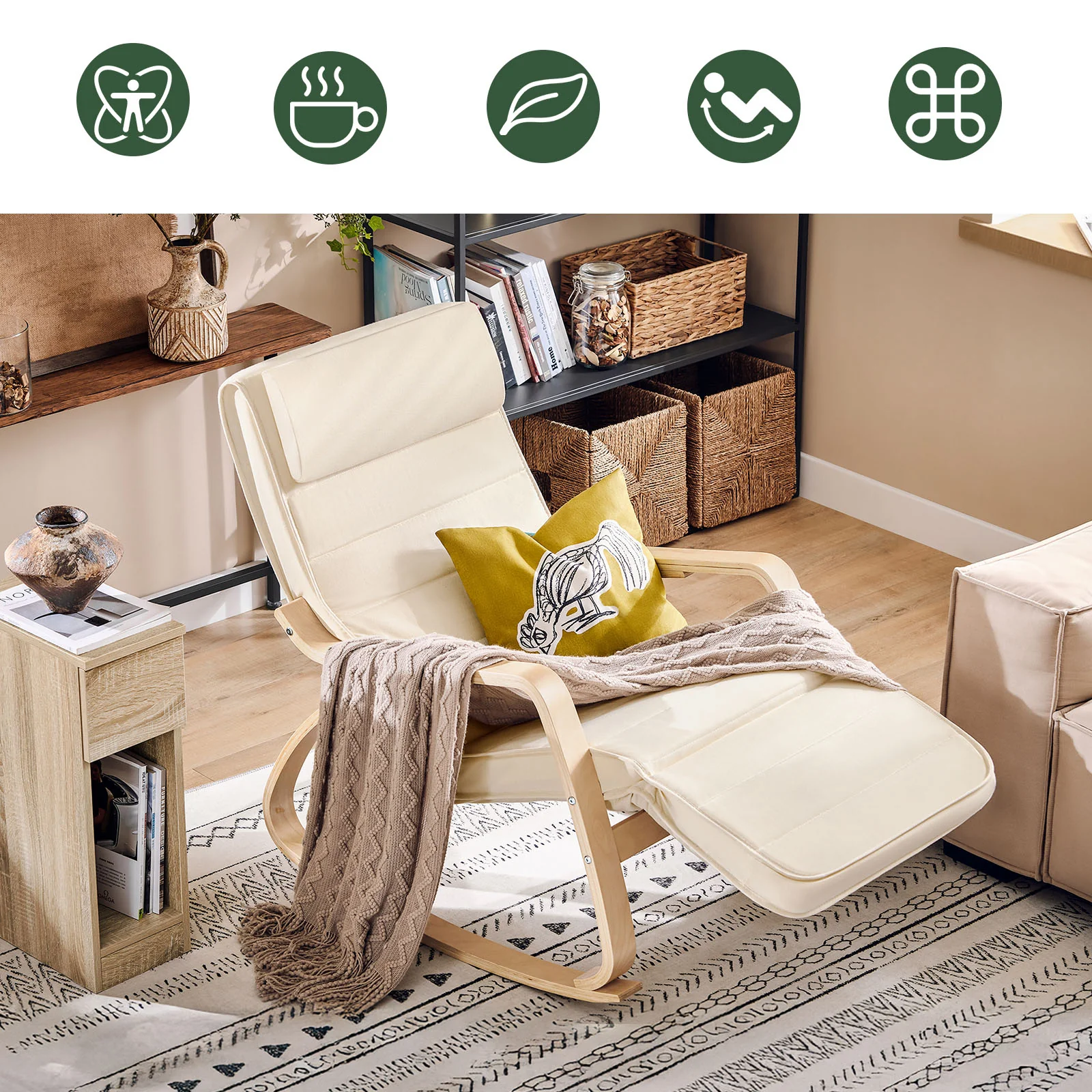 Pre-order SoBuy FST16-W Schommelstoel met Verstelbare Voetensteun | Comfortabel | Verstelbaar - Image 3