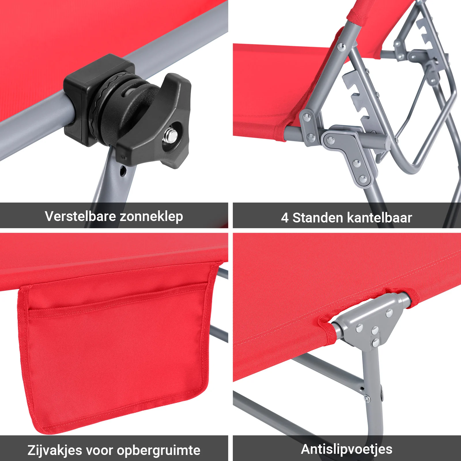 SoBuy Set van 2 Opvouwbare Ligstoelen, Verstelbare Lounge Stoelen met Luifel & 4 Standen - UV-Beschermende Zonnekap, Voor Zwembad, Camping en Buitenleven,Rood, OGS48-Rx2 - Image 9