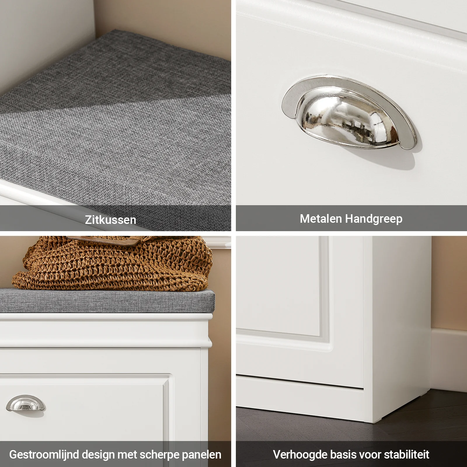 Pre-order SoBuy Set FSR82-L-W + FSR78-W – Witte Schoenenmeubel Set, Schoenenbank met Kussen + Schoenenkast met 2 Kleppen voor 8 Paar, 2-delig Halmeubel - Image 8