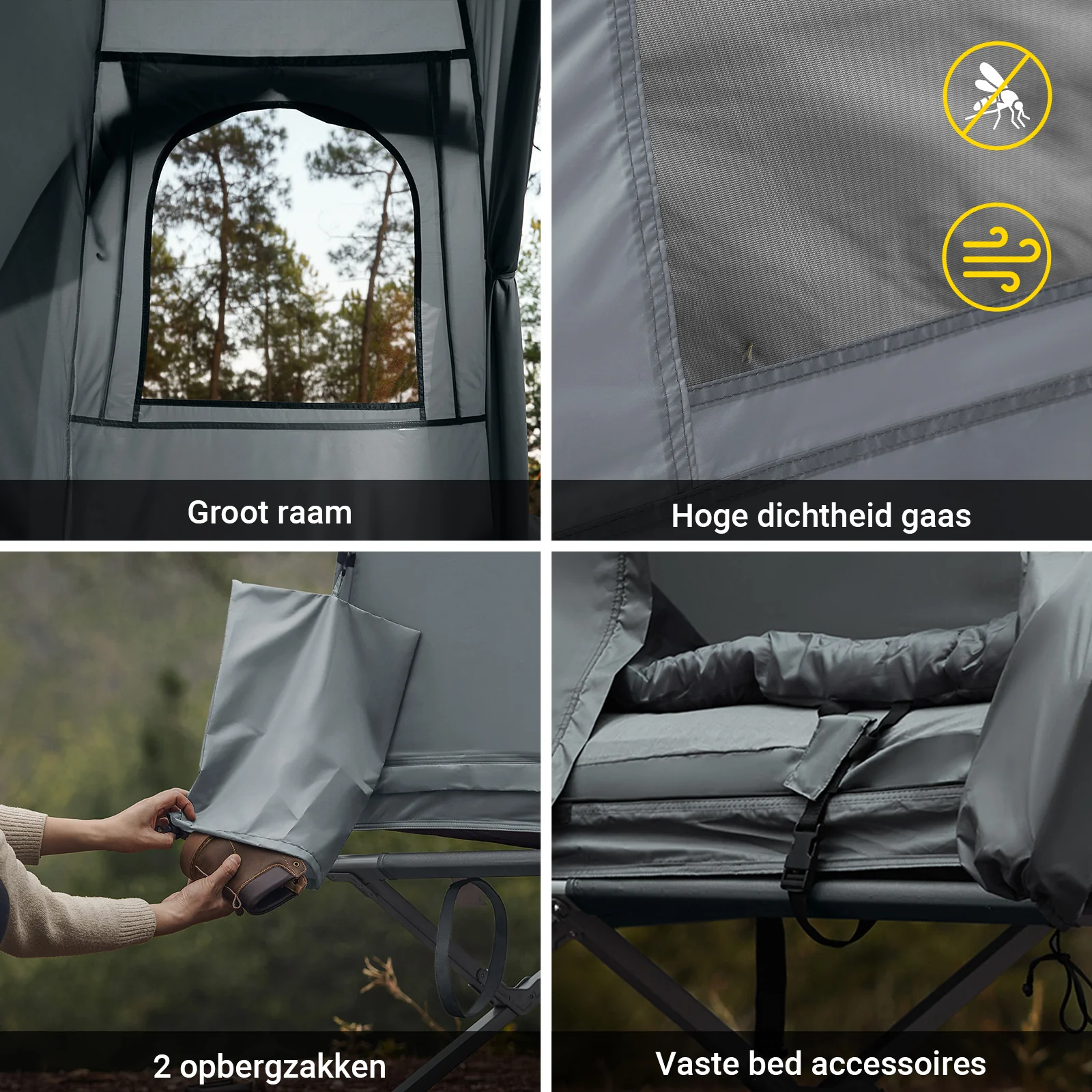 SoBuy OGS32-HG 4-in-1 Camping Tent met Opvouwbaar Bed, Waterdicht, Slaapzak en Matras, Lichtgewicht, voor 1 Persoon, Festival, Buitenleven, Hike en Bos, Grijs - Image 7