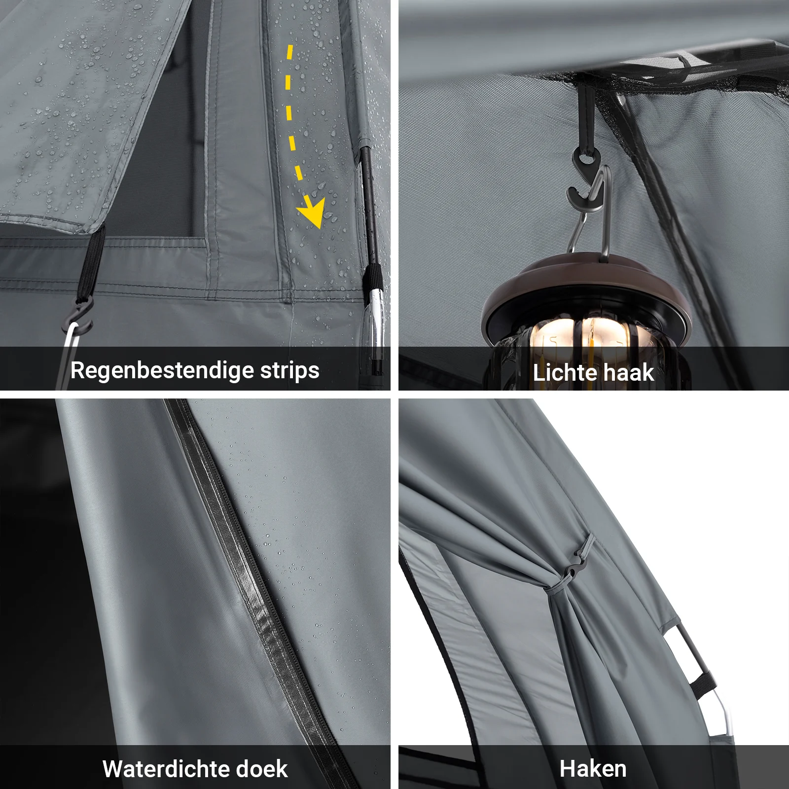 SoBuy OGS32-HG 4-in-1 Camping Tent met Opvouwbaar Bed, Waterdicht, Slaapzak en Matras, Lichtgewicht, voor 1 Persoon, Festival, Buitenleven, Hike en Bos, Grijs - Image 8