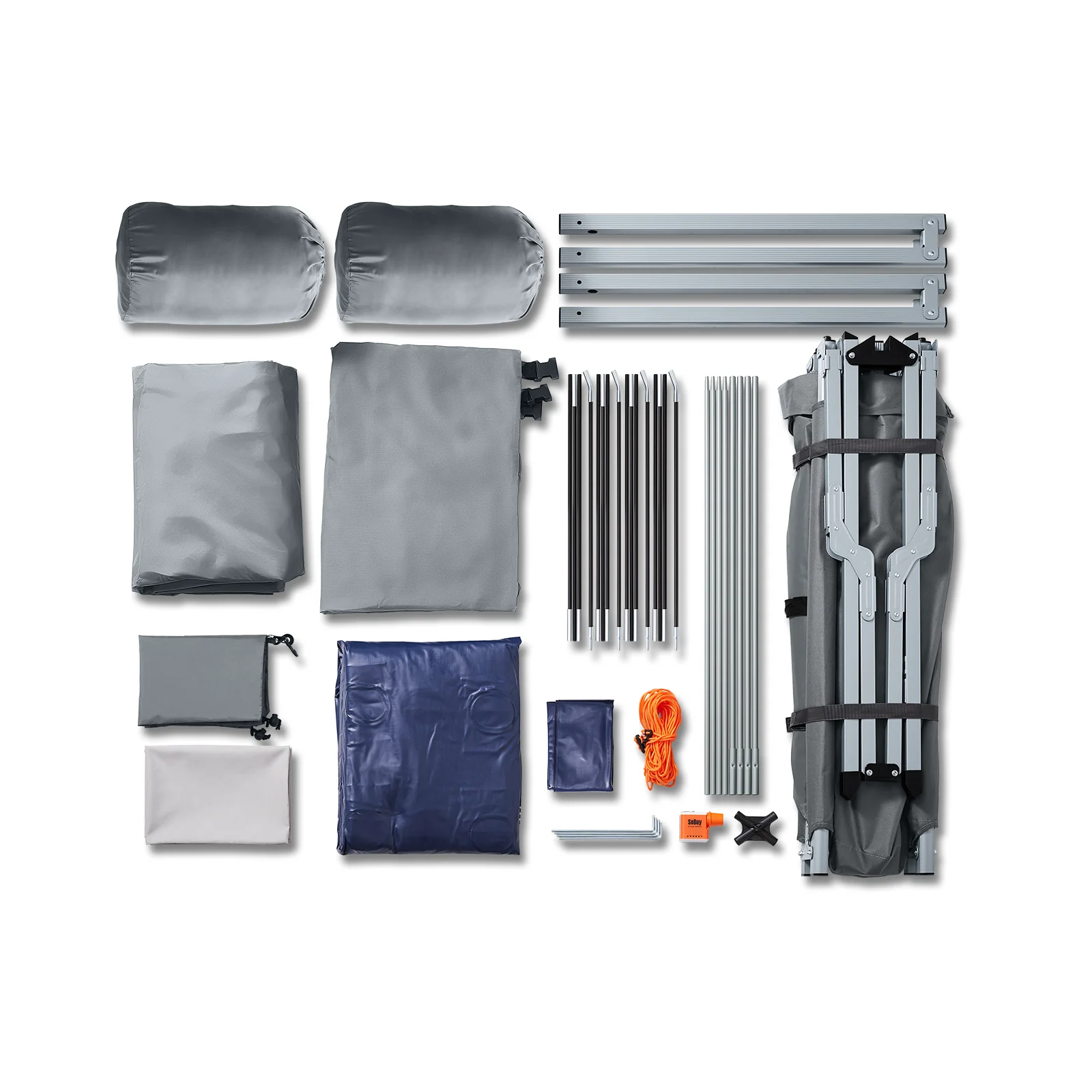 SoBuy OGS32-L-HG 4-in-1 Camping Tent met Opvouwbaar Bed, Waterdicht, Slaapzak en Matras, Lichtgewicht, voor 2 Persoon, Festival, Buitenleven, Hike en Bos - Grijs - Image 14