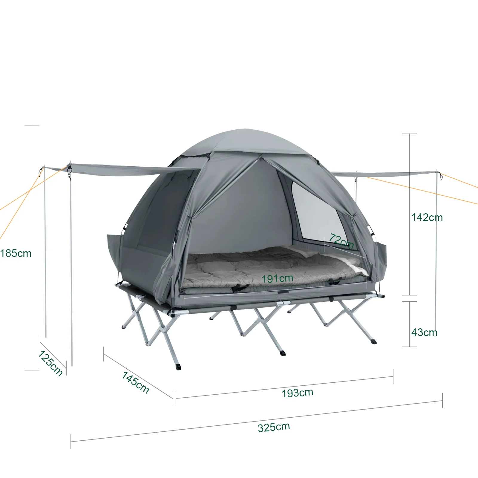 SoBuy OGS32-L-HG 4-in-1 Camping Tent met Opvouwbaar Bed, Waterdicht, Slaapzak en Matras, Lichtgewicht, voor 2 Persoon, Festival, Buitenleven, Hike en Bos - Grijs - Image 5