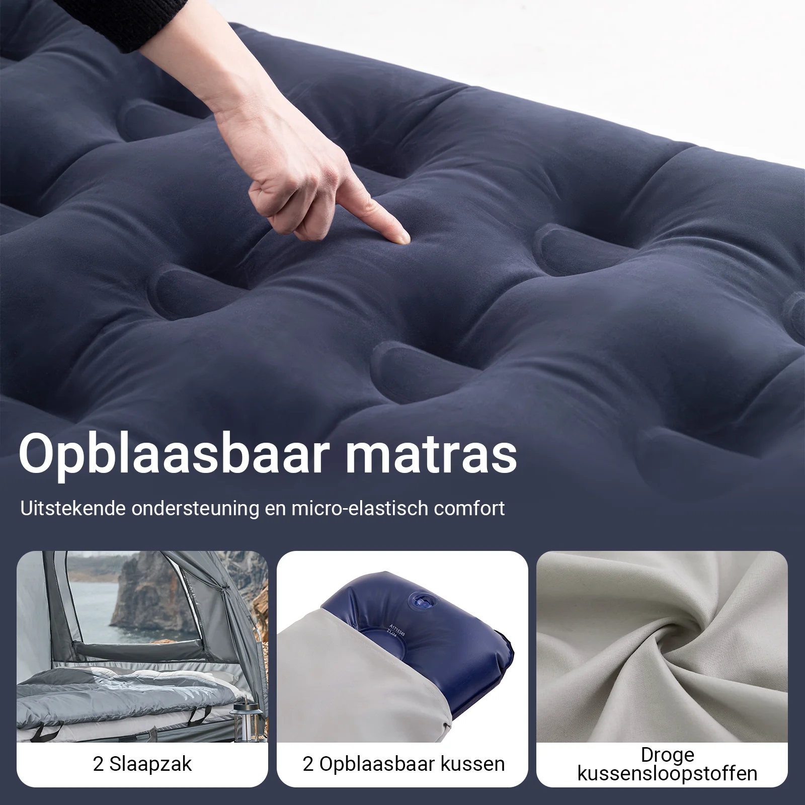 SoBuy OGS32-L-HG 4-in-1 Camping Tent met Opvouwbaar Bed, Waterdicht, Slaapzak en Matras, Lichtgewicht, voor 2 Persoon, Festival, Buitenleven, Hike en Bos - Grijs - Image 6