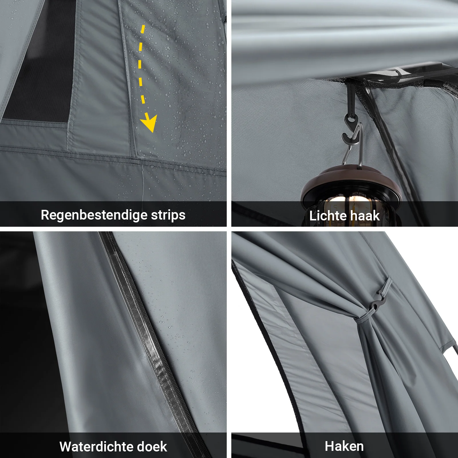 SoBuy OGS32-L-HG 4-in-1 Camping Tent met Opvouwbaar Bed, Waterdicht, Slaapzak en Matras, Lichtgewicht, voor 2 Persoon, Festival, Buitenleven, Hike en Bos - Grijs - Image 9