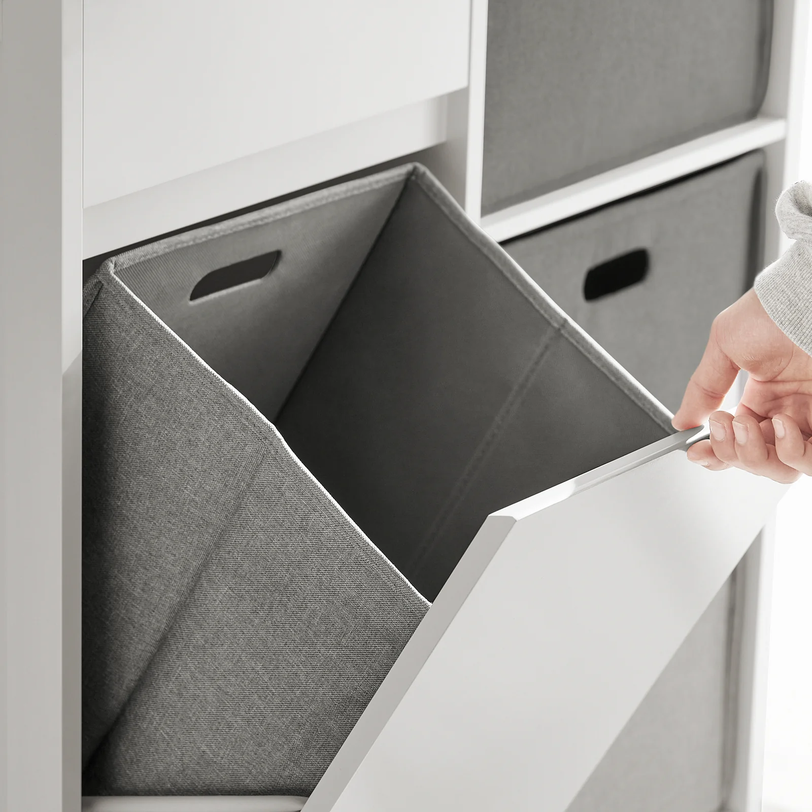 SoBuy BZR77-W Badkamerkast met Kantelbare Wasmand, Badkamermeubel met Waskast, Lage Kast, Staande Kast - Image 10