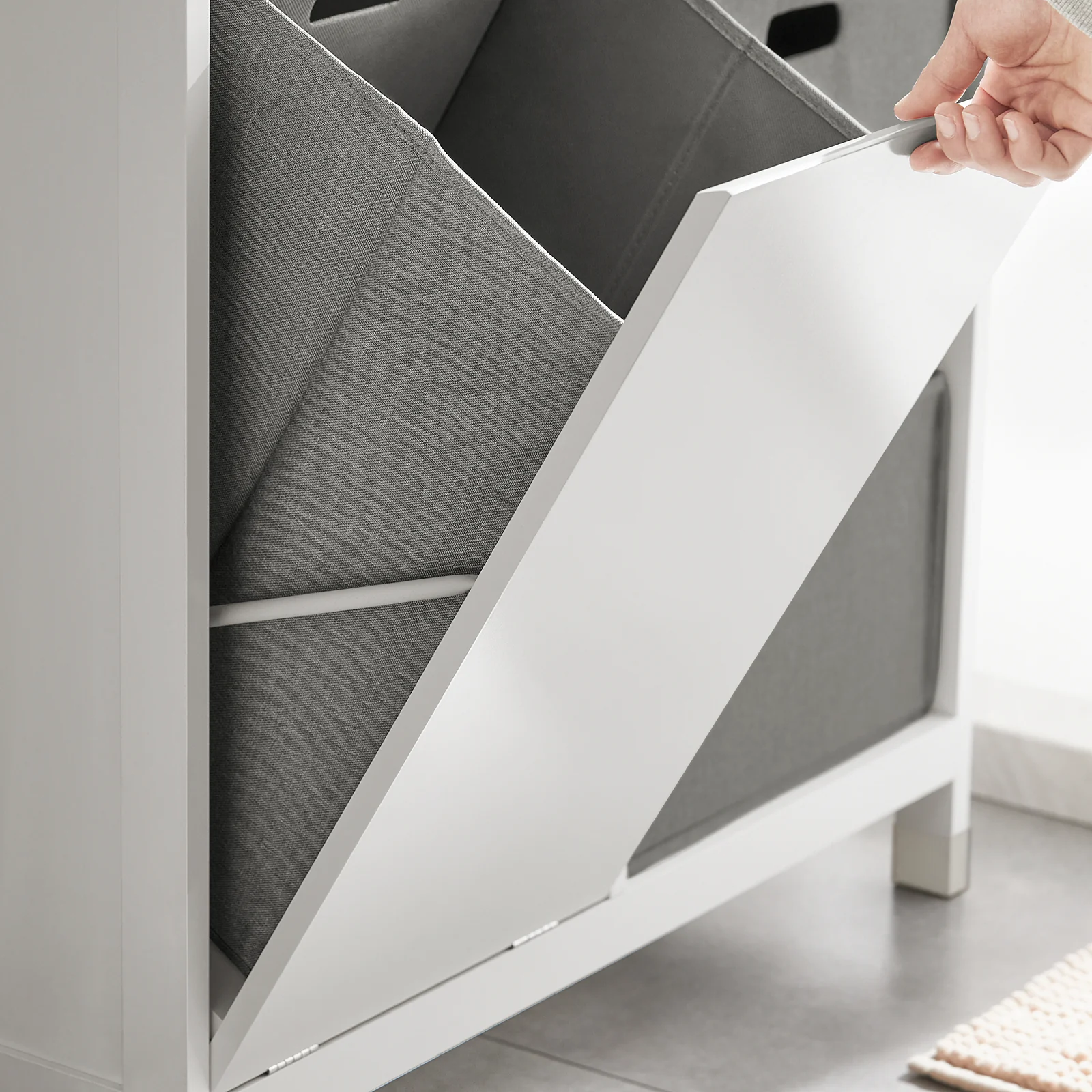 SoBuy BZR77-W Badkamerkast met Kantelbare Wasmand, Badkamermeubel met Waskast, Lage Kast, Staande Kast - Image 11