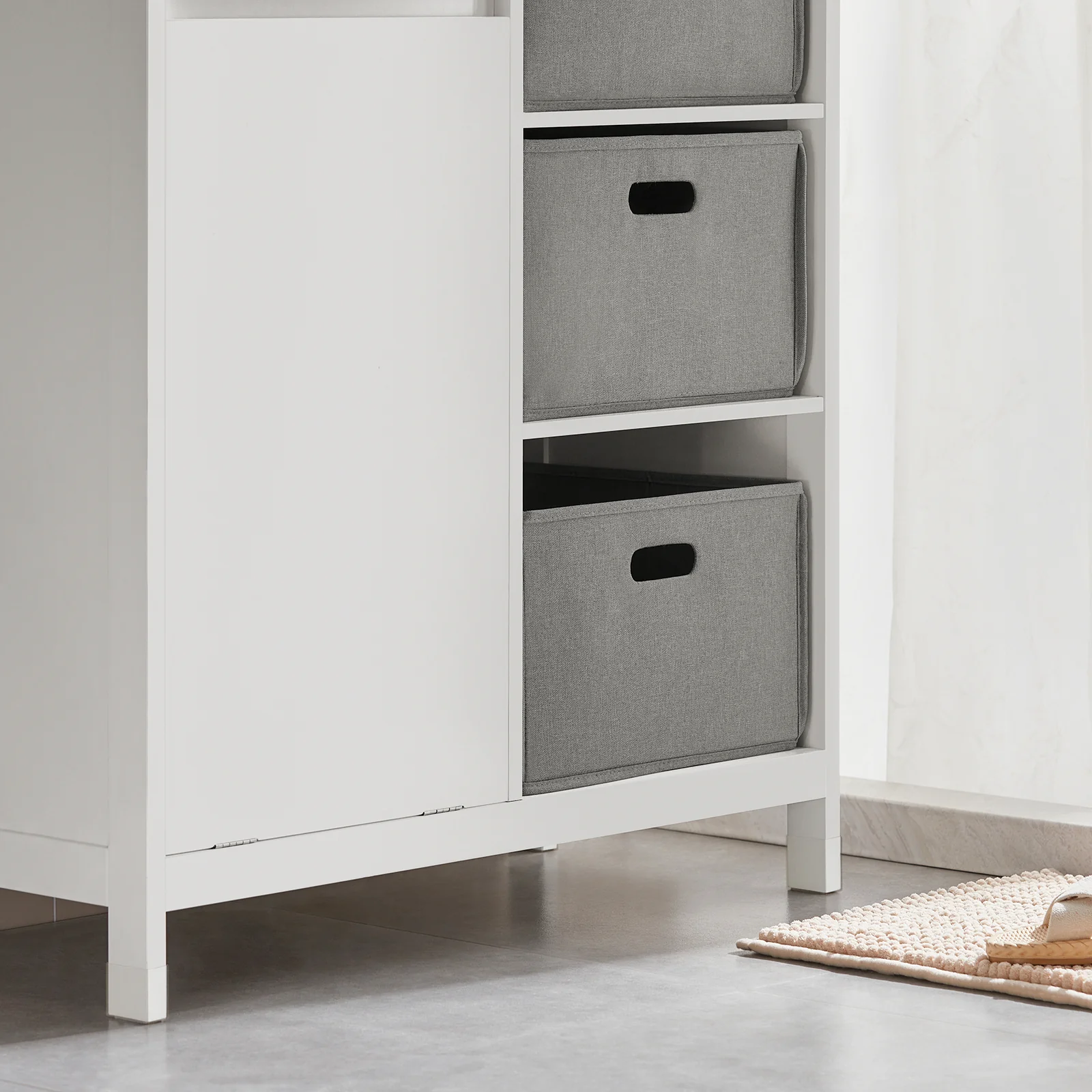 SoBuy BZR77-W Badkamerkast met Kantelbare Wasmand, Badkamermeubel met Waskast, Lage Kast, Staande Kast - Image 12