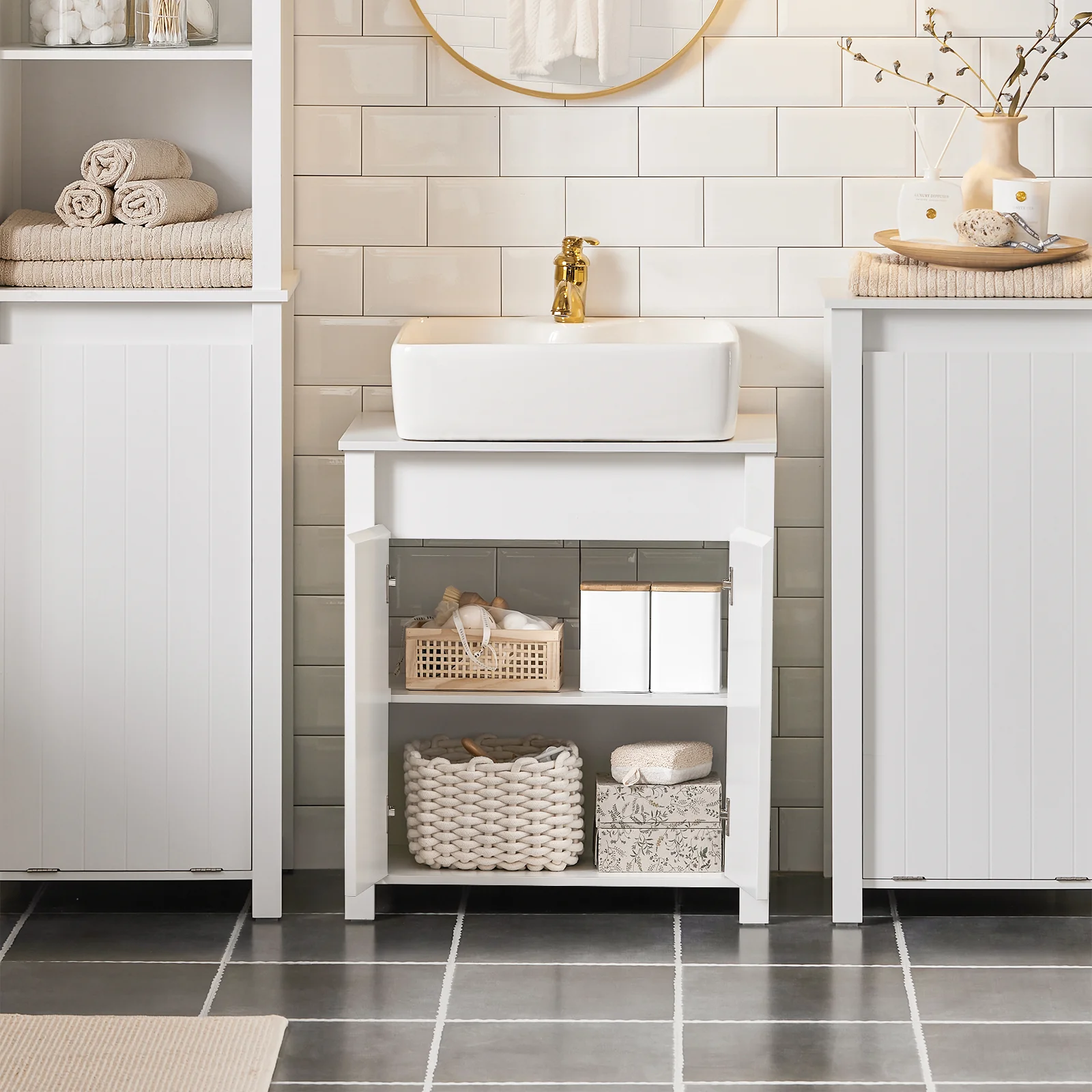 SoBuy BZR101-W Wastafel Onderkast - Wastafelmeubel - Badkamerkast - Badkamer Onderkast - Opbergkast - Opbergplank - Image 3