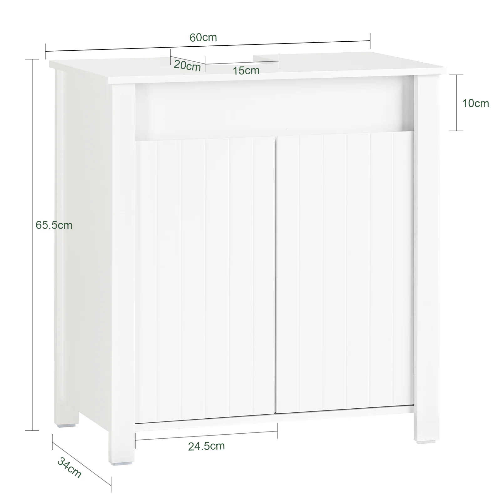 SoBuy BZR101-W Wastafel Onderkast - Wastafelmeubel - Badkamerkast - Badkamer Onderkast - Opbergkast - Opbergplank - Image 4