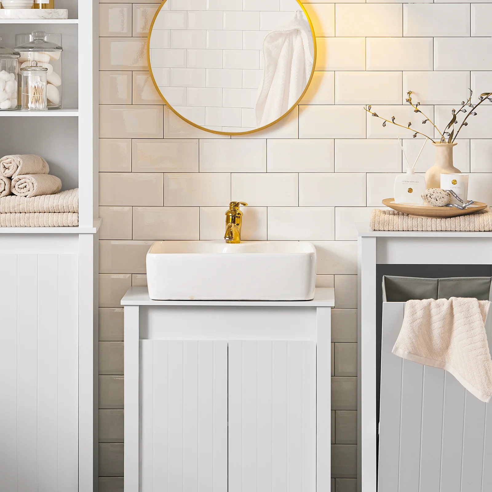 SoBuy BZR101-W Wastafel Onderkast - Wastafelmeubel - Badkamerkast - Badkamer Onderkast - Opbergkast - Opbergplank - Image 5