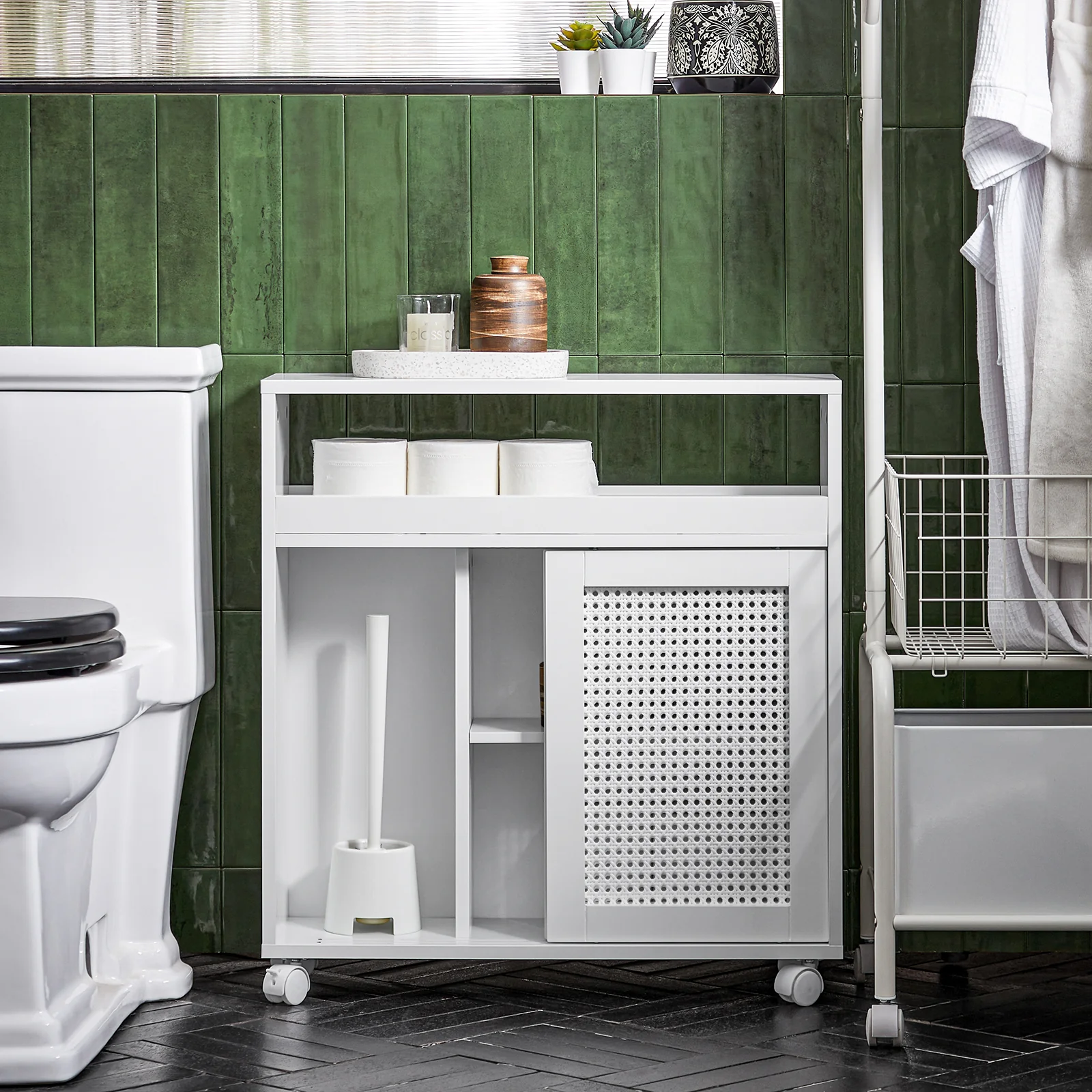 SoBuy BZR119-W Lage Kast, Badkamer Kast, Smalle Badkamerkast, Toiletkast, Toiletpapierhouder - Image 3