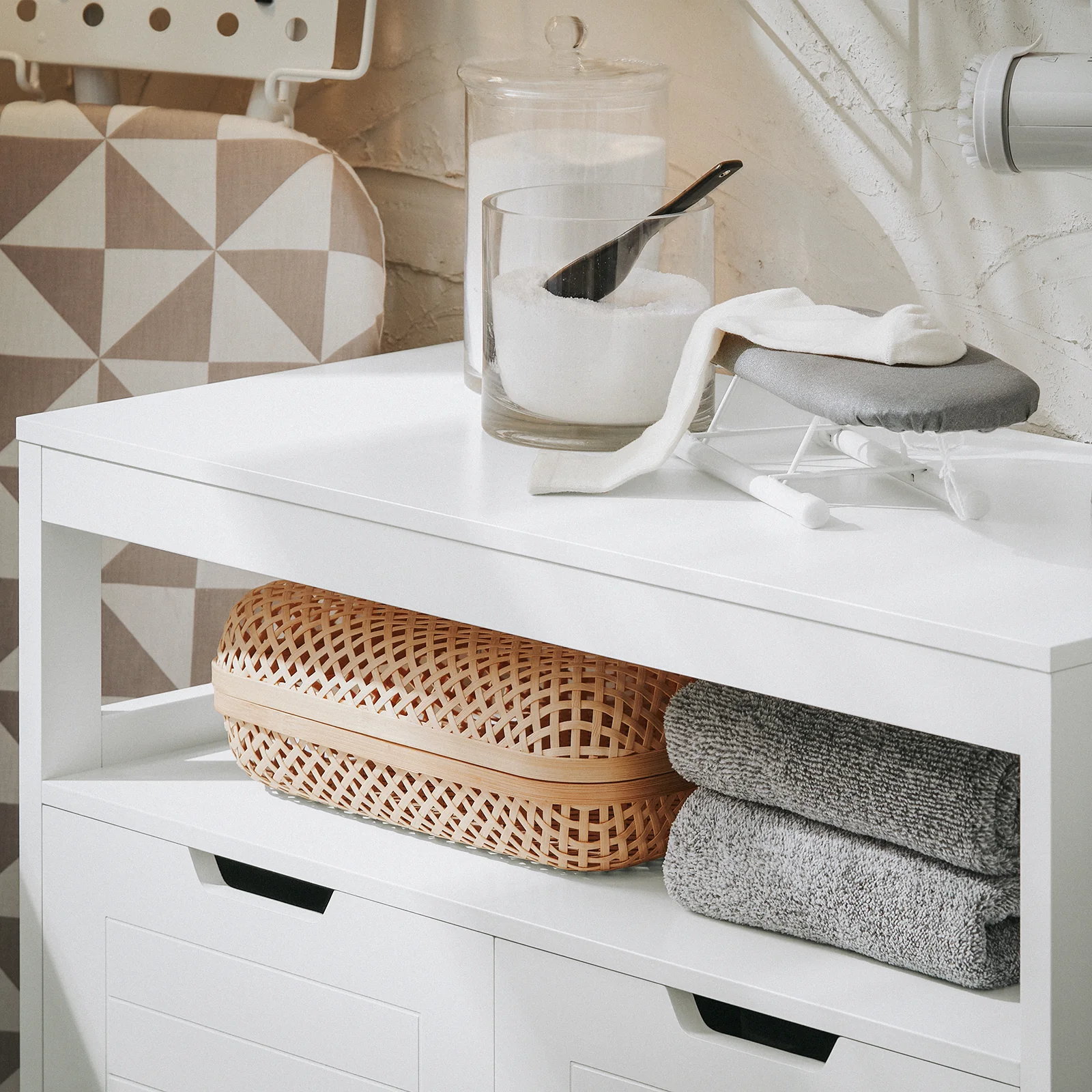 SoBuy BZR121-W Badkamerkast, Lage Kast, Smal Badkamerkastje, Badkamermeubel met 2 Deuren - Image 11