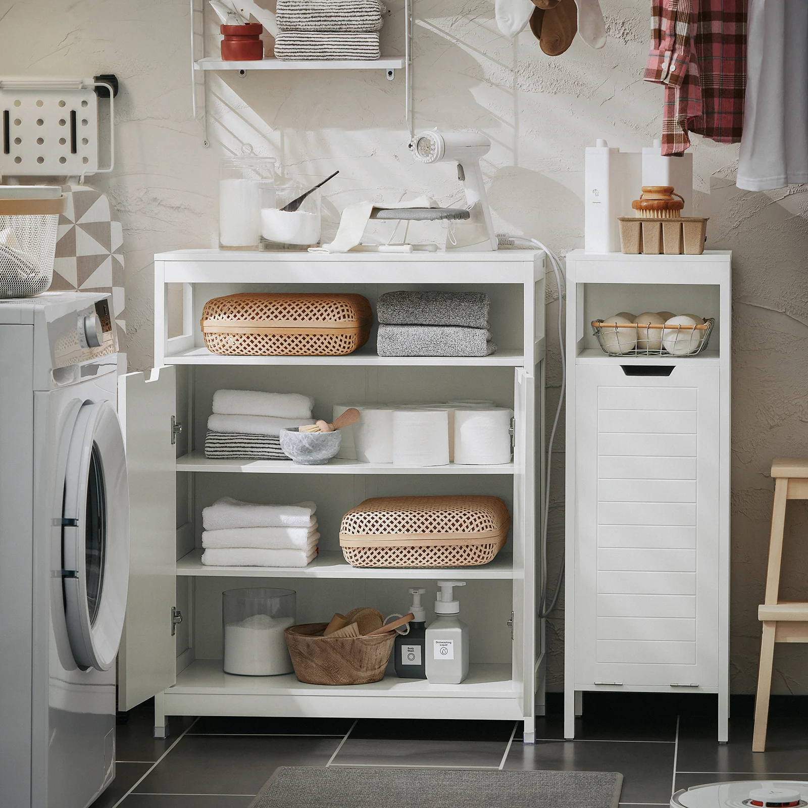 SoBuy BZR121-W Badkamerkast, Lage Kast, Smal Badkamerkastje, Badkamermeubel met 2 Deuren - Image 4