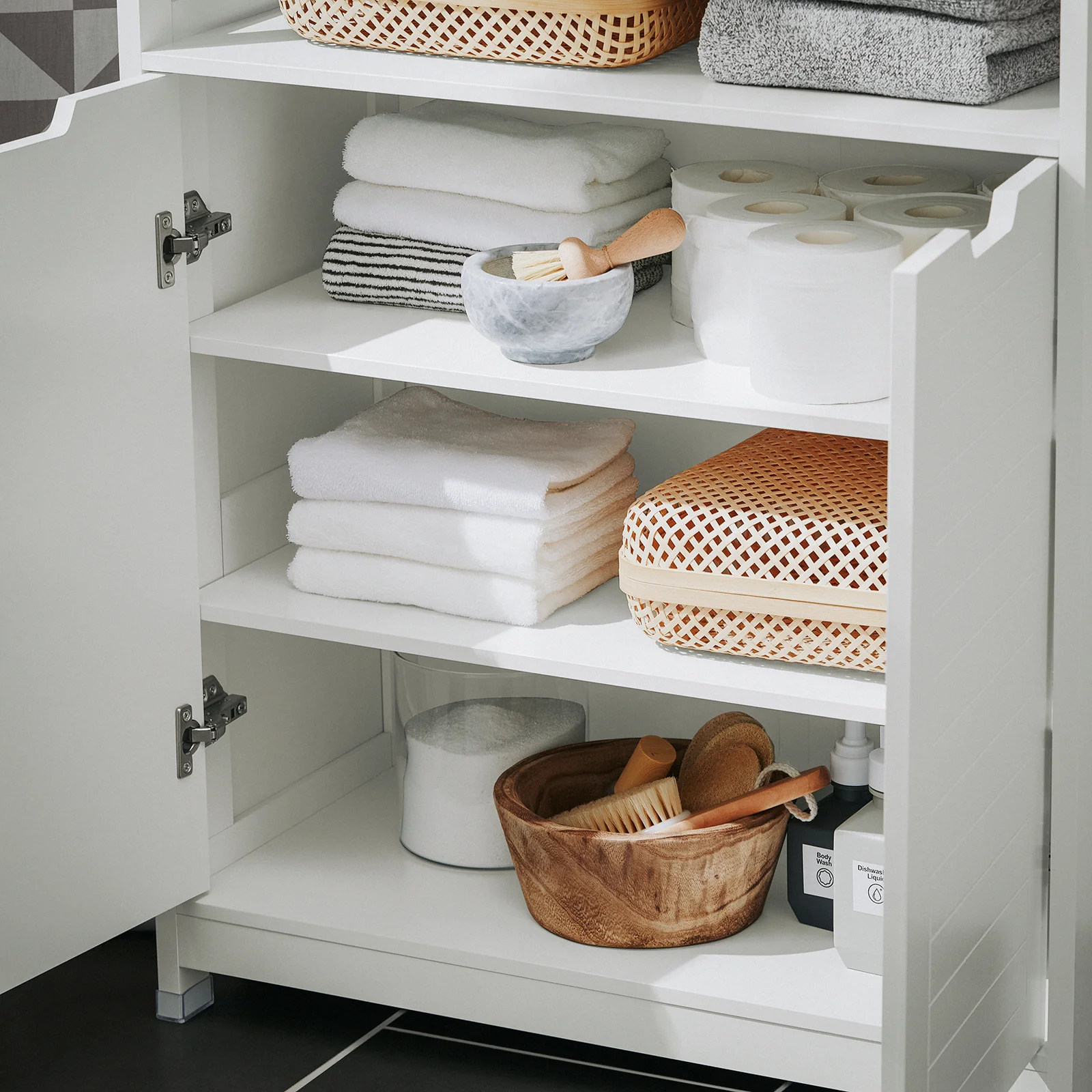 SoBuy BZR121-W Badkamerkast, Lage Kast, Smal Badkamerkastje, Badkamermeubel met 2 Deuren - Image 8