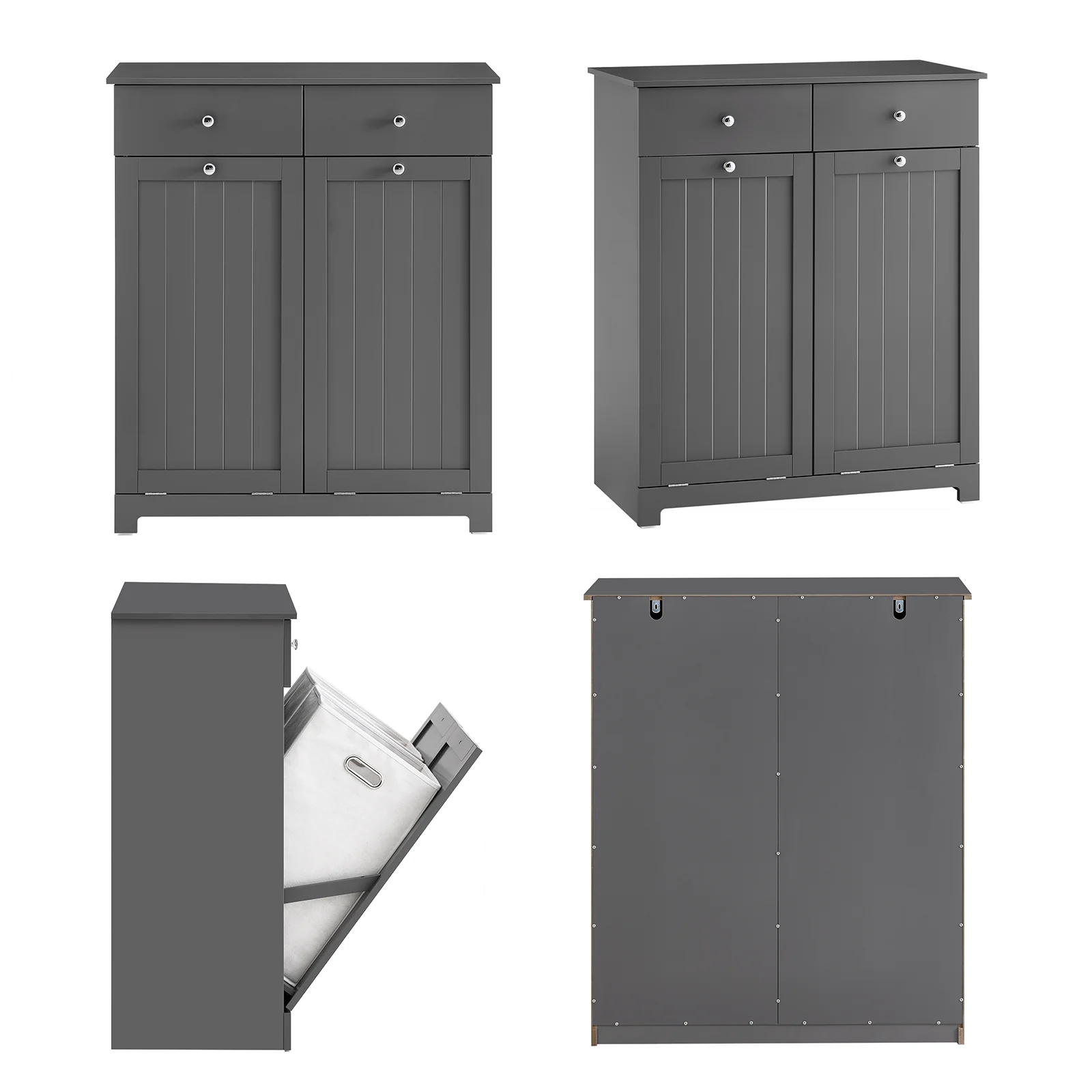 SoBuy BZR33-II-DG Badkamerkastmet Wasmanden - Opbergkast, Lage Kast met 2 Lades en 2 Verwijderbare Mandjes, Badkameropbergkast, Wasgoedkistin Hout, Grijs, 78x38x90 cm - Image 12