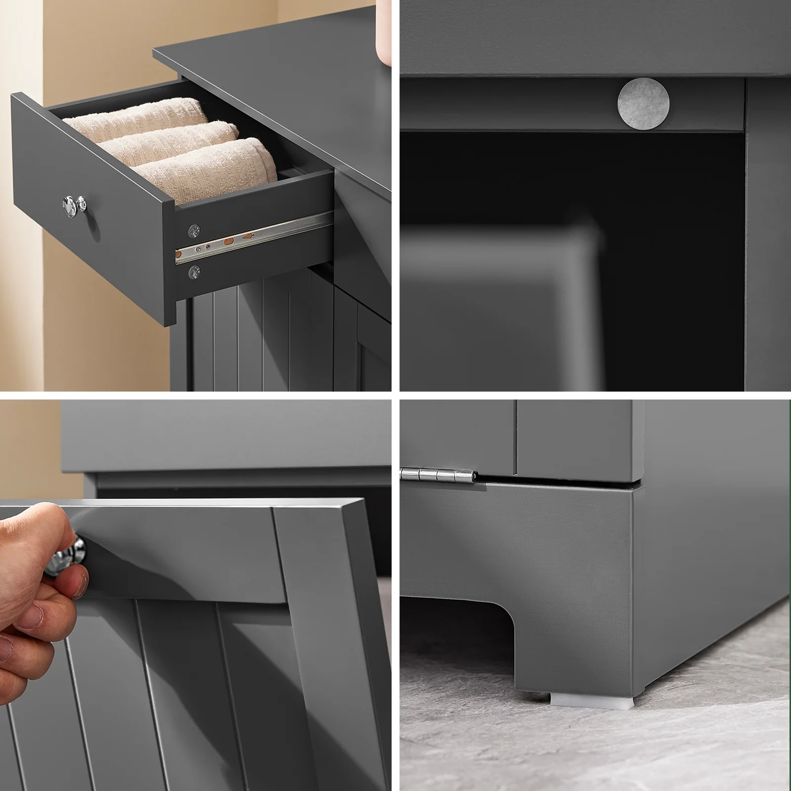 SoBuy BZR33-II-DG Badkamerkastmet Wasmanden - Opbergkast, Lage Kast met 2 Lades en 2 Verwijderbare Mandjes, Badkameropbergkast, Wasgoedkistin Hout, Grijs, 78x38x90 cm - Image 6