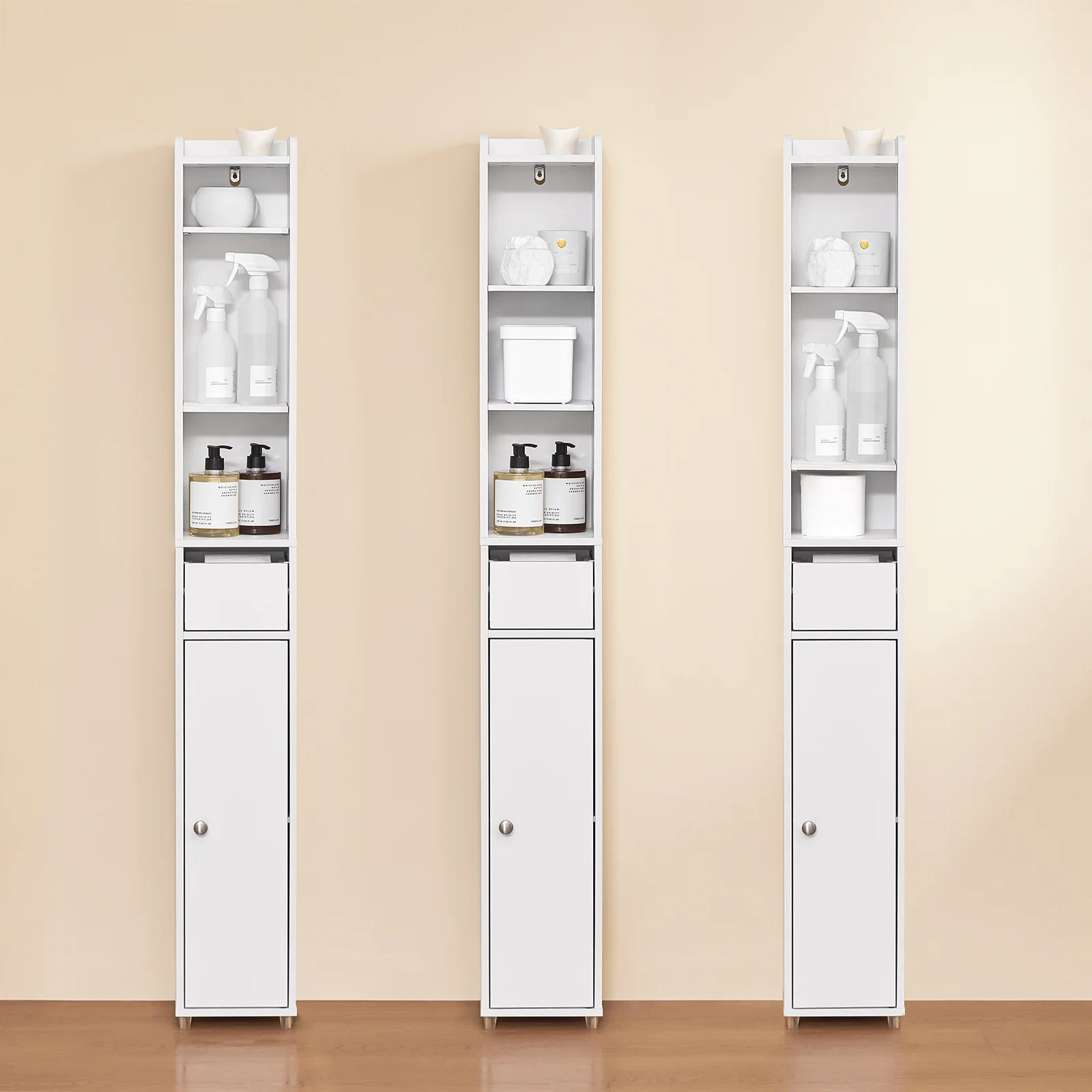 SoBuy BZR34-K-W Badkamerkast, Smal Hogekast, Badkamerrek, kast met deur en lade, badkamermeubel, apothekerskast, staand nisrek voor badkamer, kleine ruimtes, Wit, 20 x 20 x 145 cm - Image 3