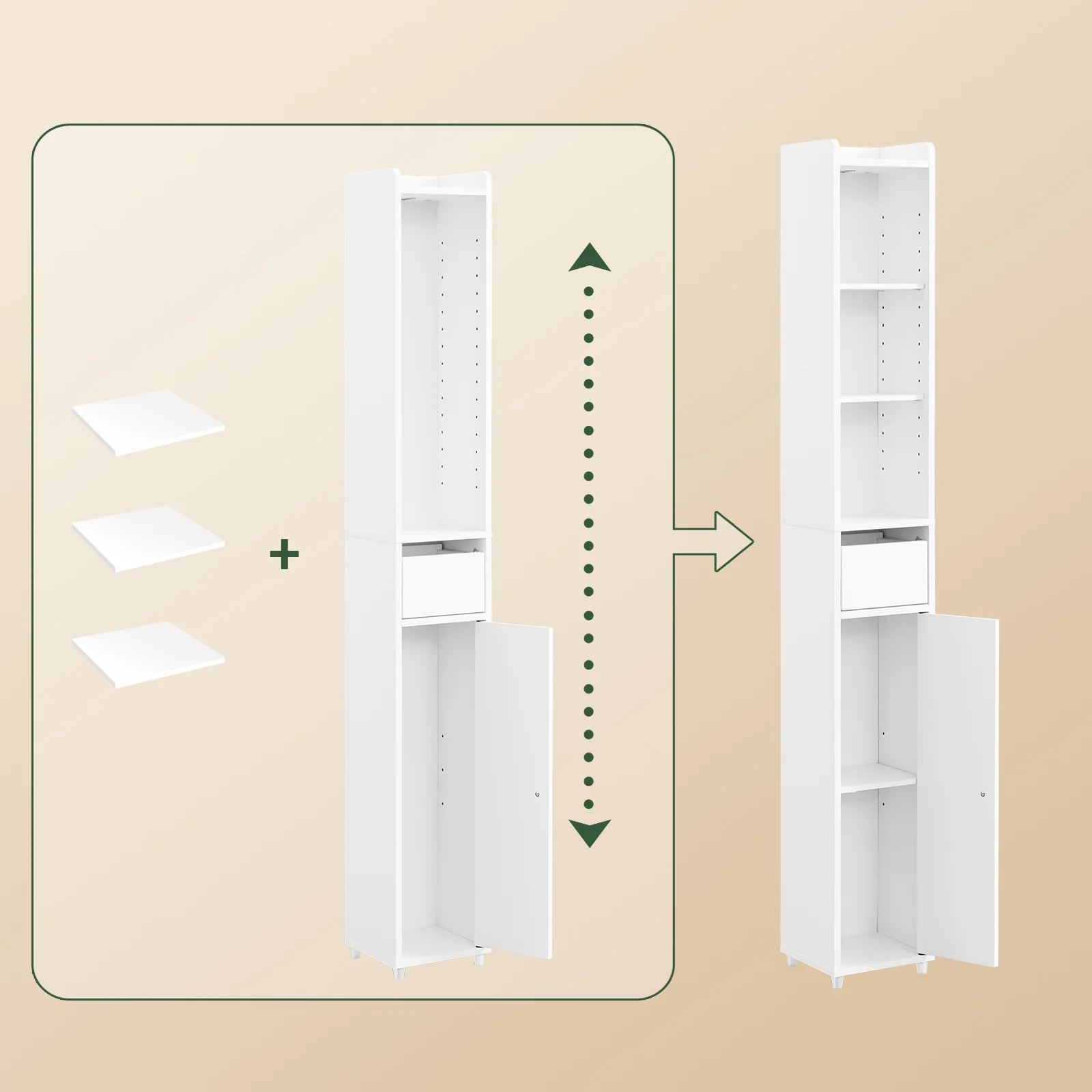 SoBuy BZR34-K-W Badkamerkast, Smal Hogekast, Badkamerrek, kast met deur en lade, badkamermeubel, apothekerskast, staand nisrek voor badkamer, kleine ruimtes, Wit, 20 x 20 x 145 cm - Image 6