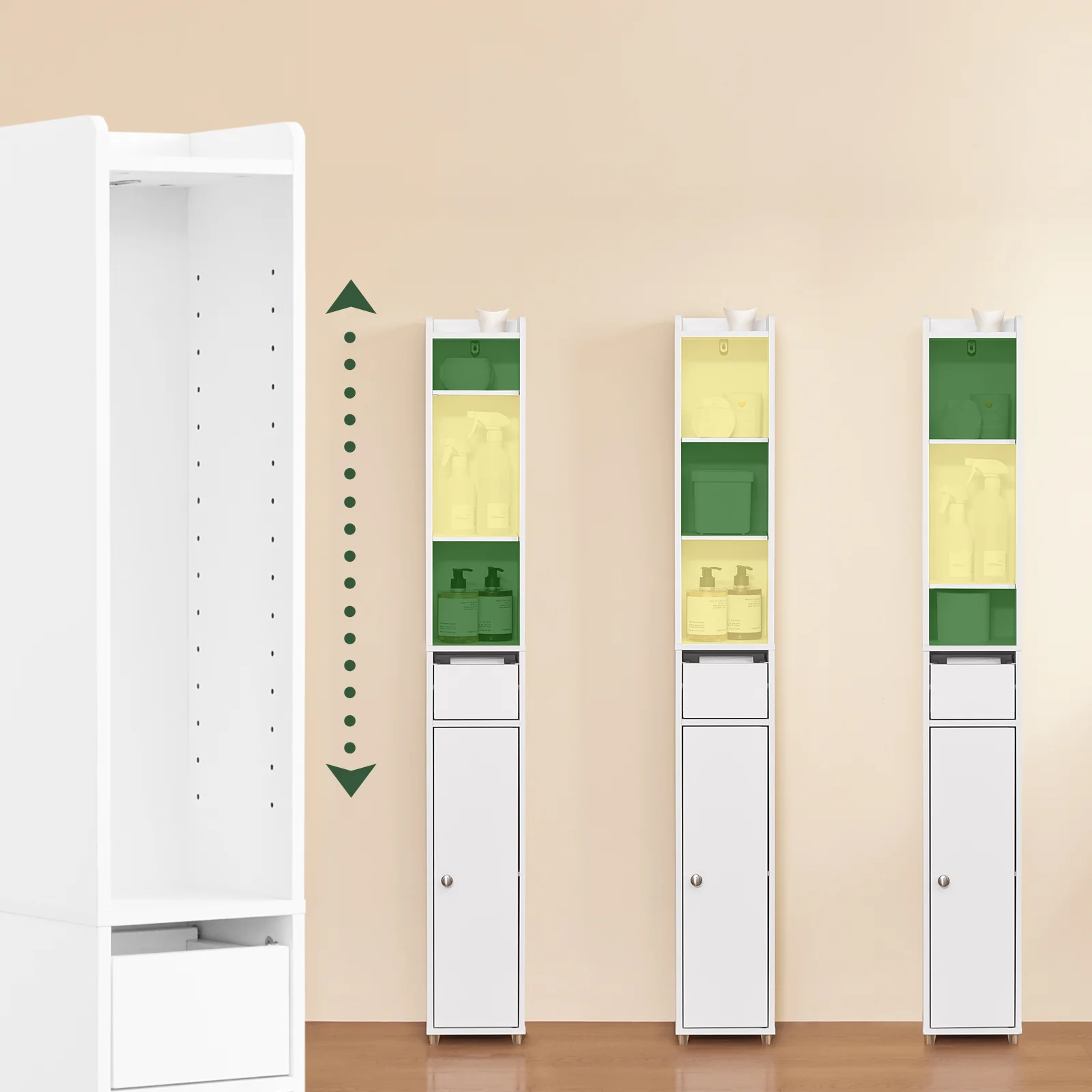 SoBuy BZR34-K-W Badkamerkast, Smal Hogekast, Badkamerrek, kast met deur en lade, badkamermeubel, apothekerskast, staand nisrek voor badkamer, kleine ruimtes, Wit, 20 x 20 x 145 cm - Image 7