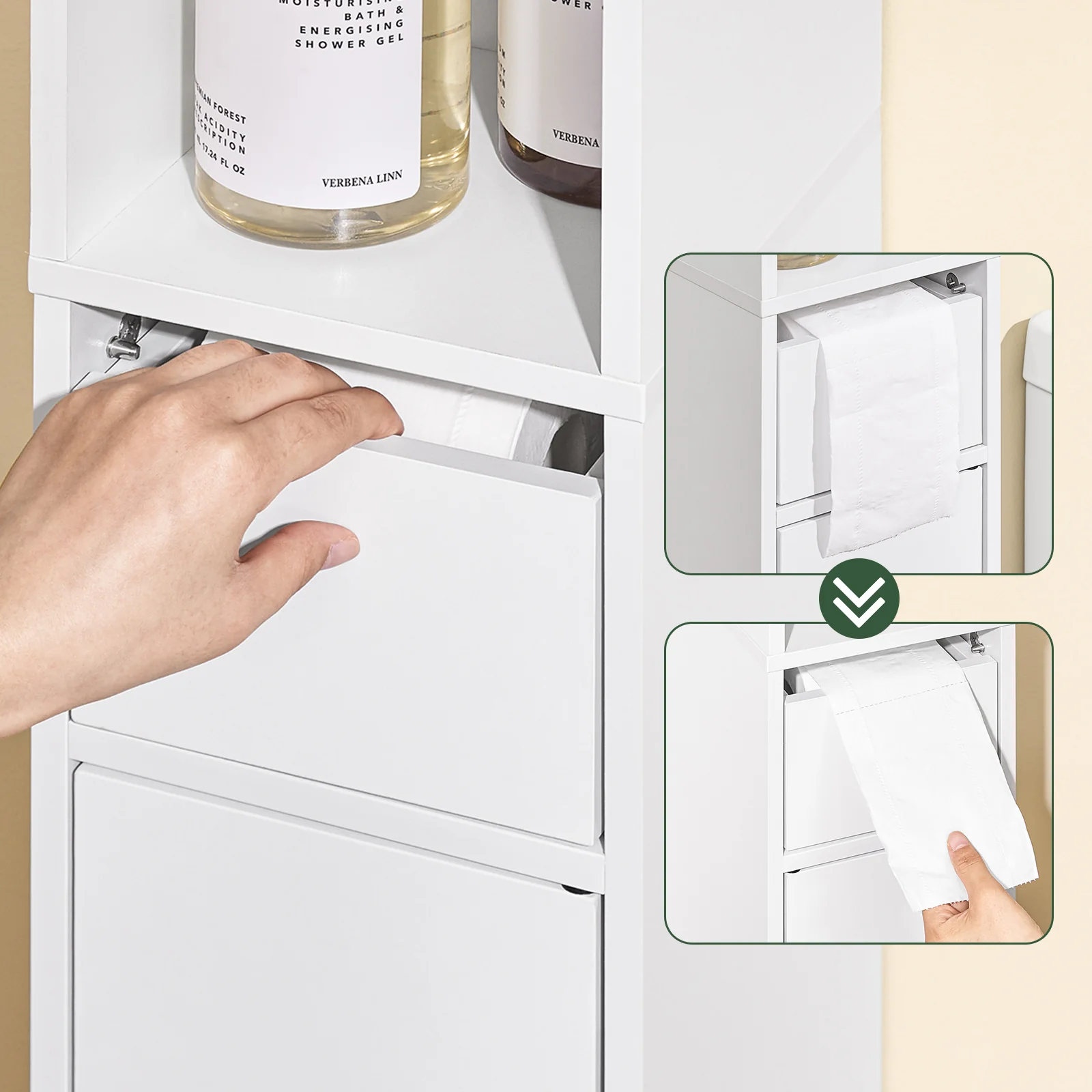 SoBuy BZR34-K-W Badkamerkast, Smal Hogekast, Badkamerrek, kast met deur en lade, badkamermeubel, apothekerskast, staand nisrek voor badkamer, kleine ruimtes, Wit, 20 x 20 x 145 cm - Image 8