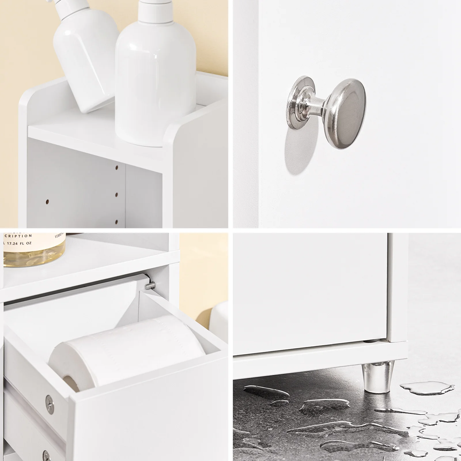 SoBuy BZR34-K-W Badkamerkast, Smal Hogekast, Badkamerrek, kast met deur en lade, badkamermeubel, apothekerskast, staand nisrek voor badkamer, kleine ruimtes, Wit, 20 x 20 x 145 cm - Image 9