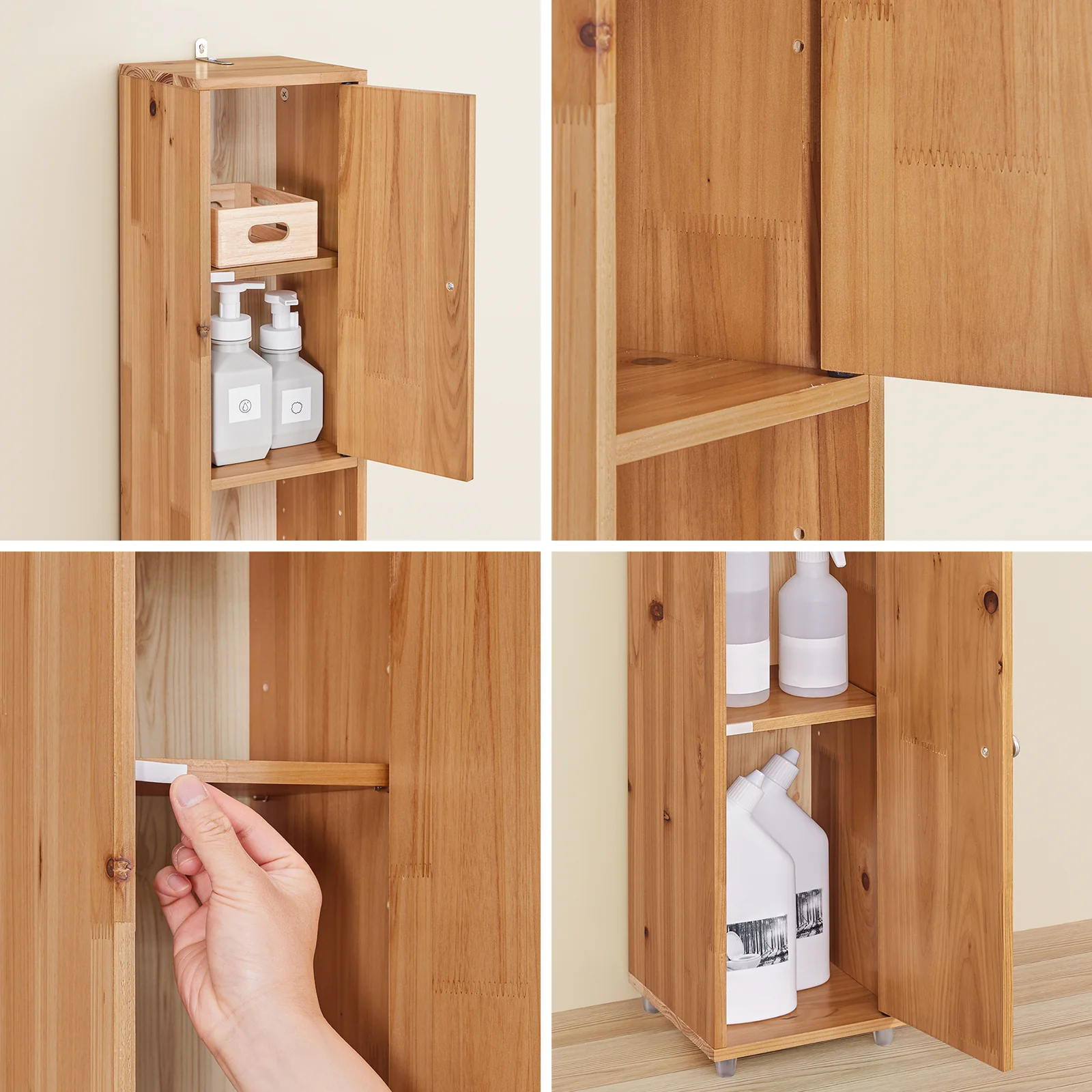 SoBuy BZR34-II-SH Hoge Badkamerkast – Smalle Opbergkast voor Badkamer– Vrijstaand Slank Badkamermeubel, Waterbestendig massief hout met Verstelbare Planken en Lade, Houtkleur, B20 x D20 x H180cm - Image 11