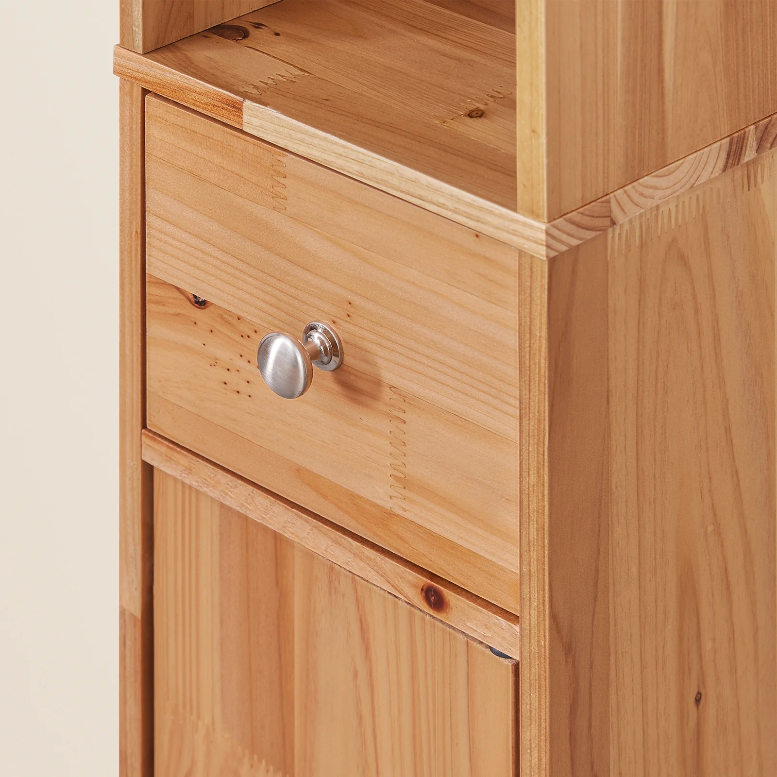 SoBuy BZR34-II-SH Hoge Badkamerkast – Smalle Opbergkast voor Badkamer– Vrijstaand Slank Badkamermeubel, Waterbestendig massief hout met Verstelbare Planken en Lade, Houtkleur, B20 x D20 x H180cm - Image 13