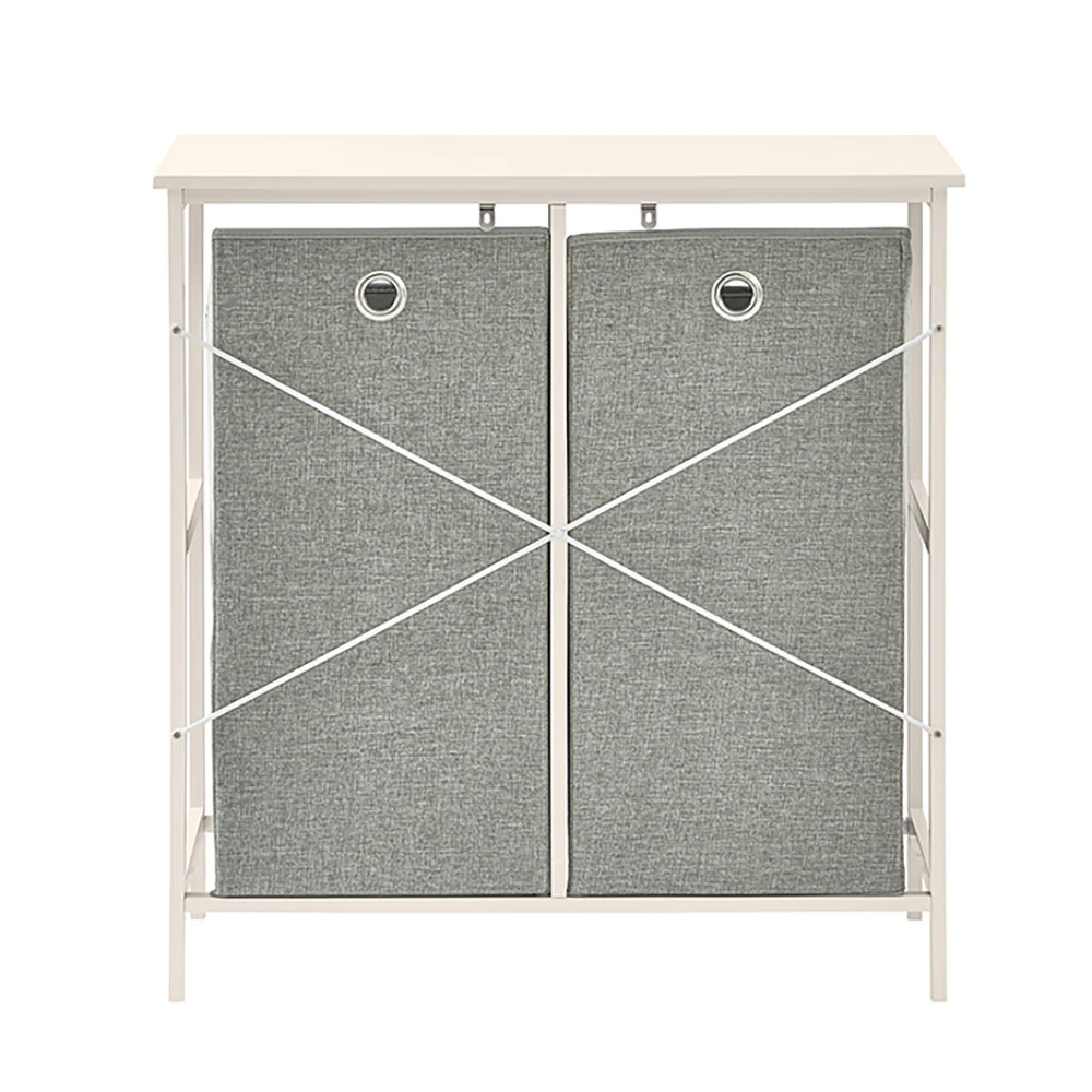 SoBuy BZR57-W Wasmand - met Legplank - 2 Compartimenten - 2 Verwijderbare Waszakken - Image 11