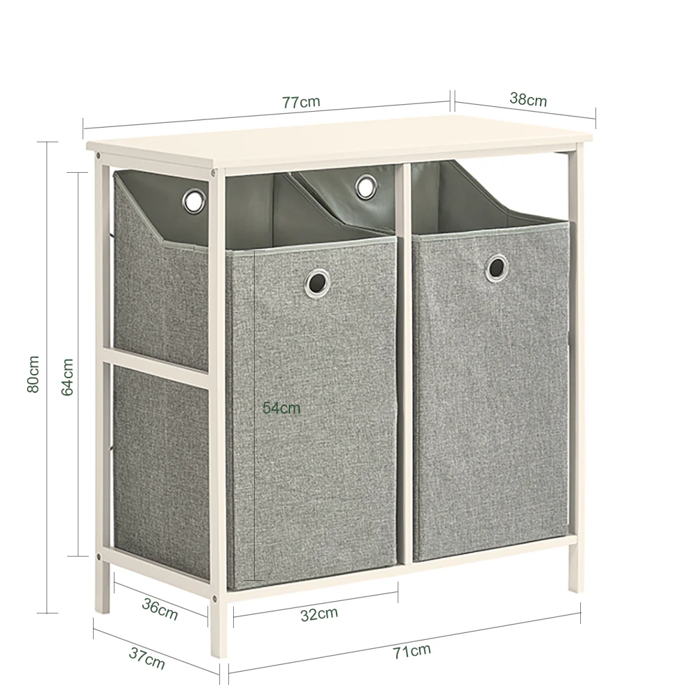 SoBuy BZR57-W Wasmand - met Legplank - 2 Compartimenten - 2 Verwijderbare Waszakken - Image 5
