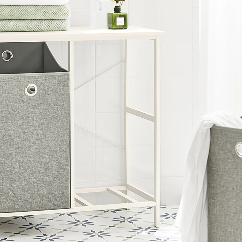 SoBuy BZR57-W Wasmand - met Legplank - 2 Compartimenten - 2 Verwijderbare Waszakken - Image 6