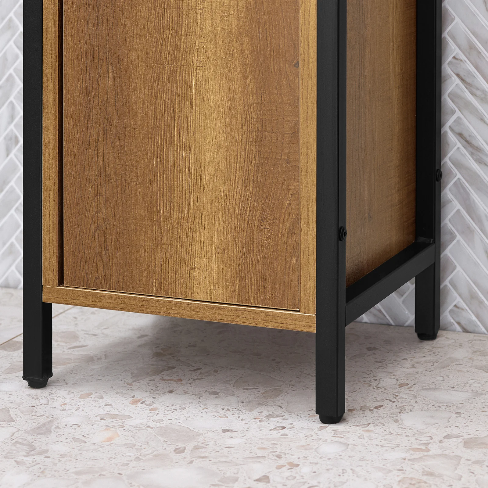 SoBuy BZR62-PF Smalle Badkamerkolom Vintage – Opbergkast met 3 Open Vakken & 1 Deur – Industriële Stijl – 30×168×28 cm - Image 9