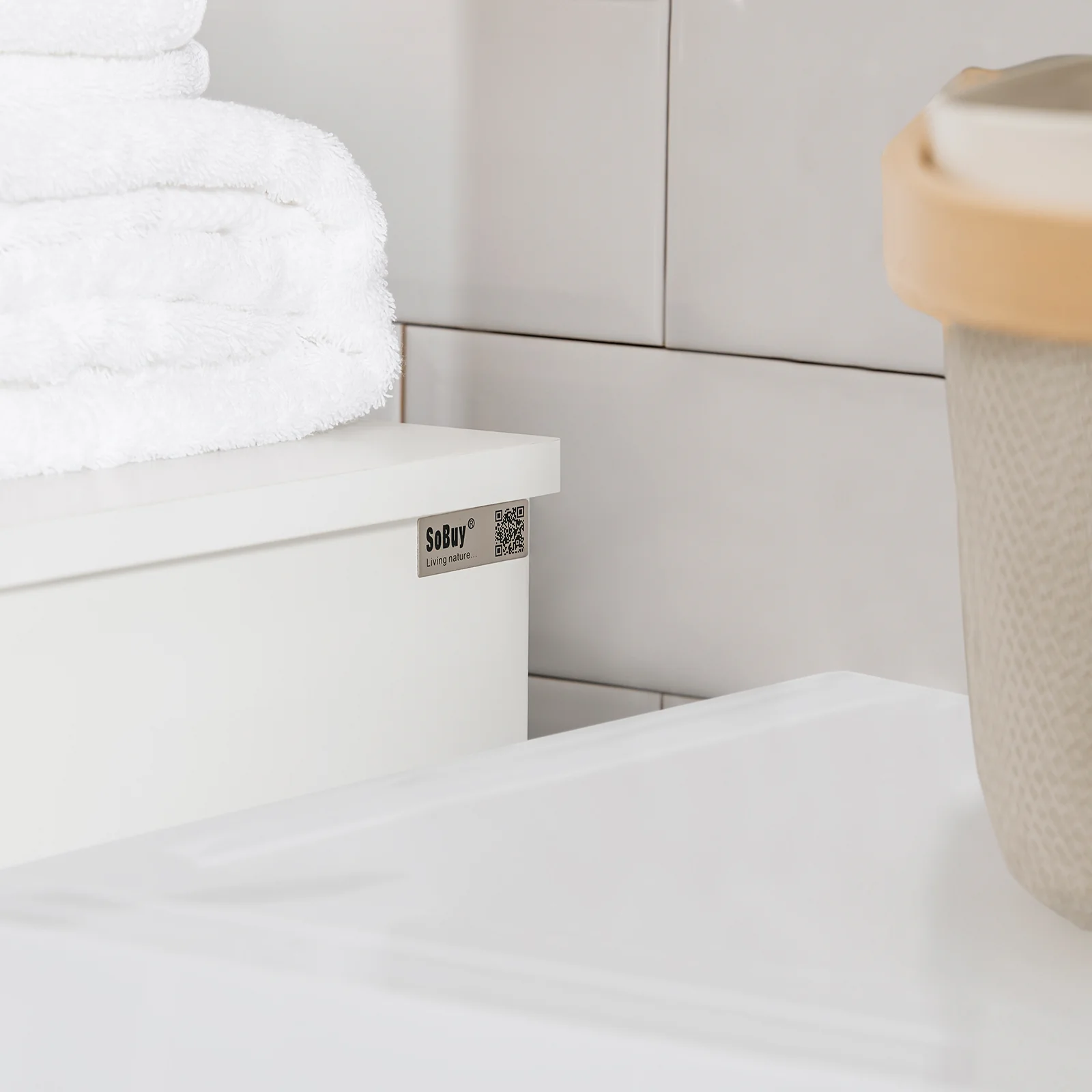 SoBuy BZR66-W Badkamerkast met Kantelbare Wasmand, Badkamermeubel met Waskast, Lage Kast, Staande Kast - Image 11