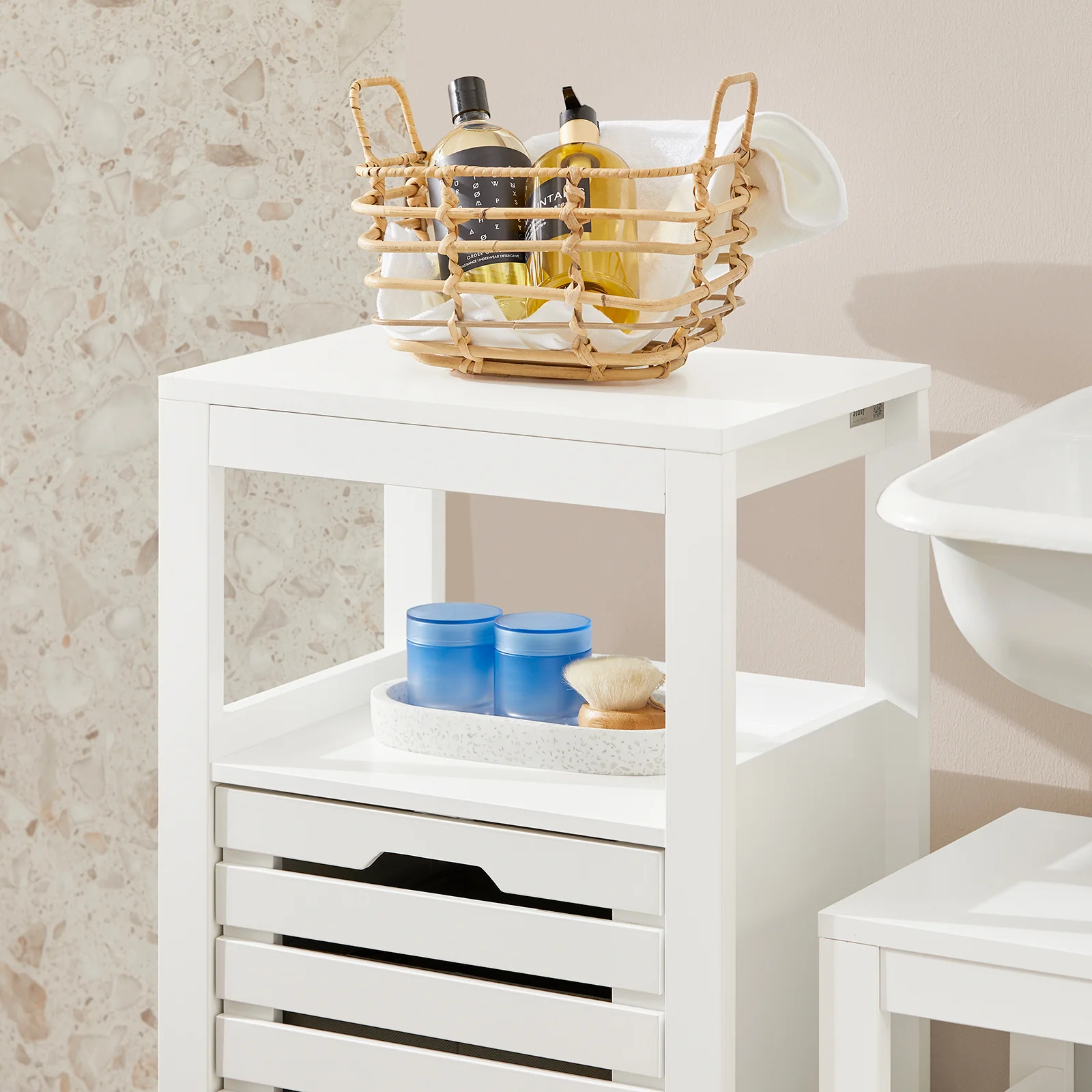 SoBuy BZR67-W Badkamermeubel, Badkamerkast, Halfhoge Opbergkast, Lage Kast, Smal Badkamerkastje, Opbergkast - Image 7