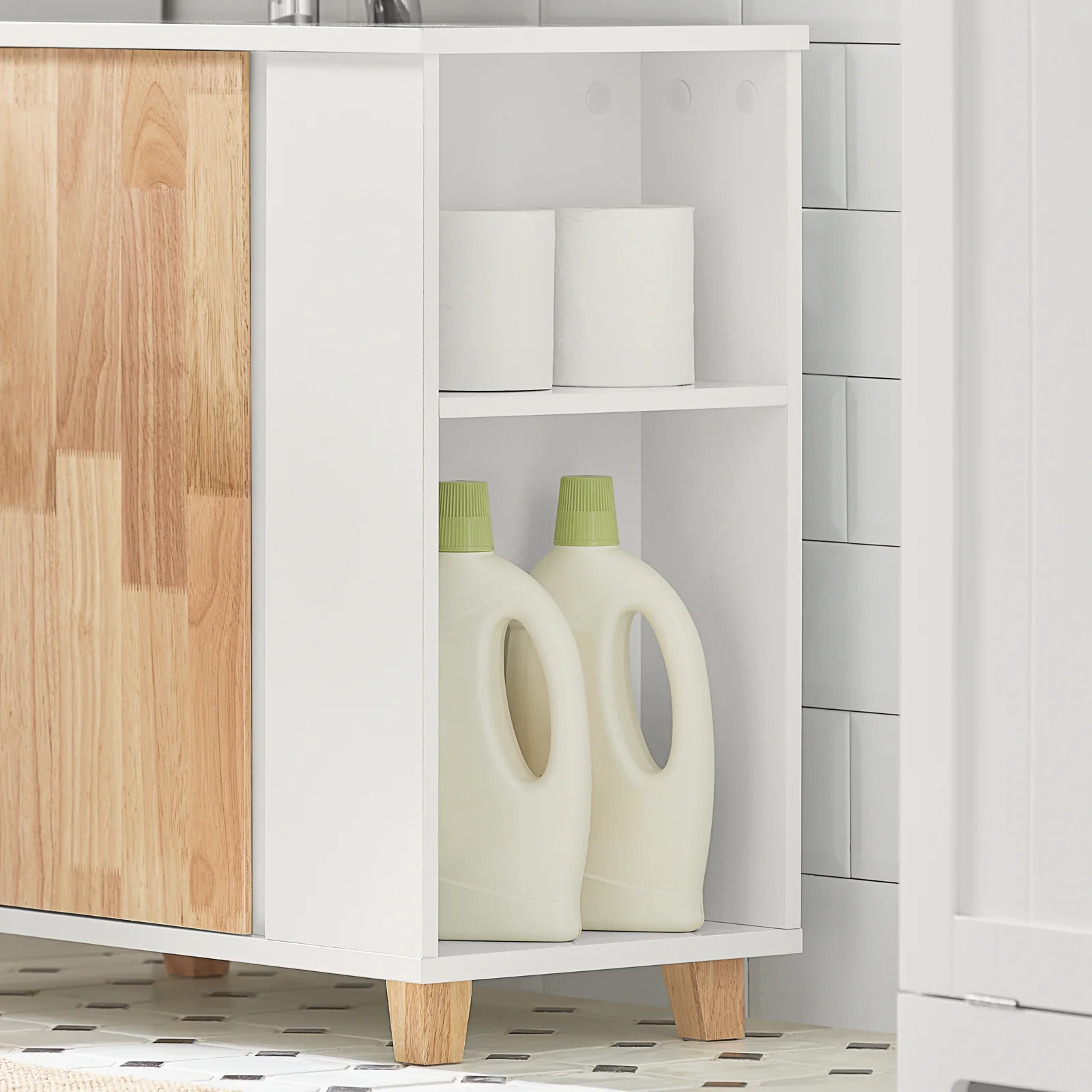 SoBuy BZR75-W Wastafel Onderkast - Wastafelmeubel - Badkamerkast - Badkamer Onderkast Wastafelkast met Deur en 2 Zijvakken - Image 14