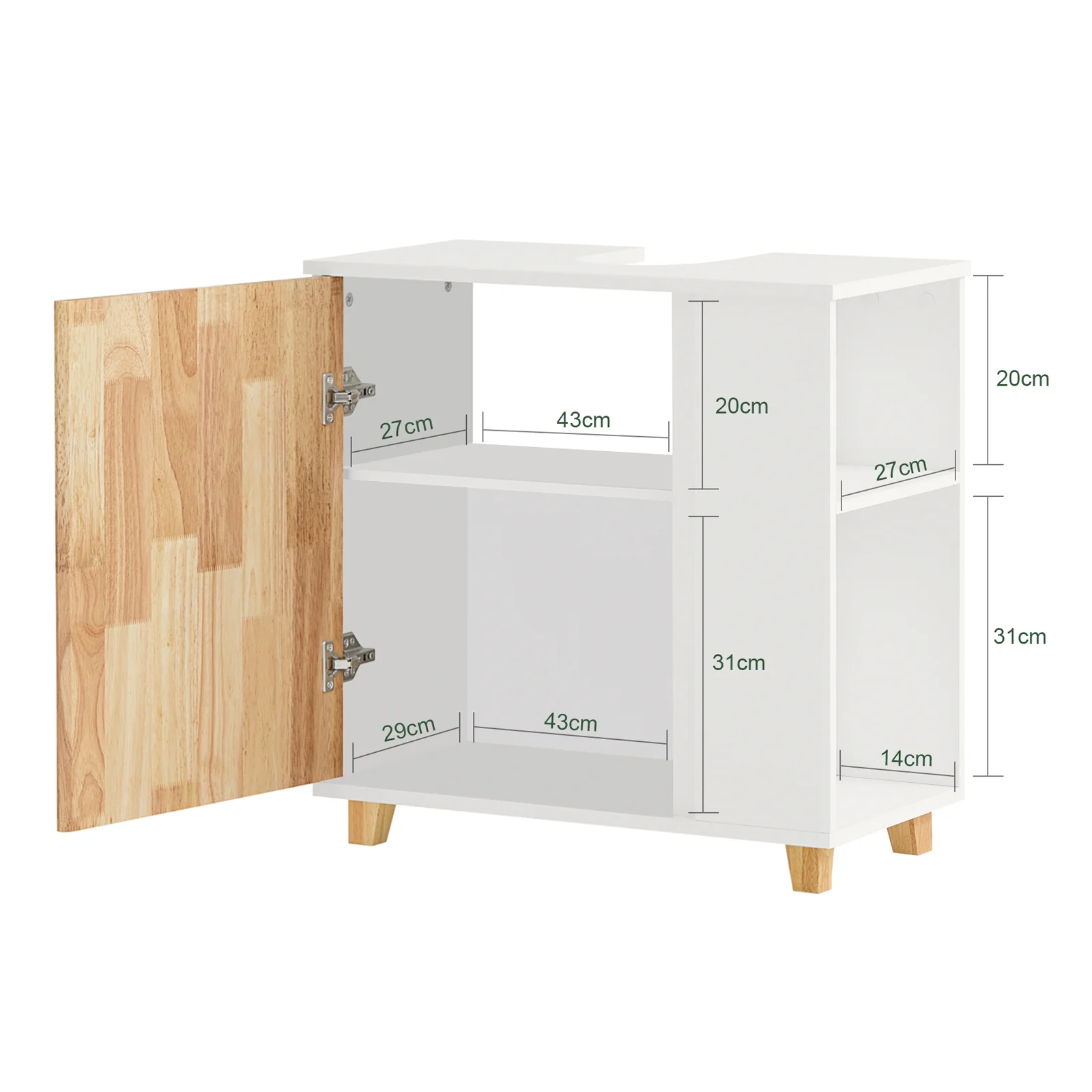 SoBuy BZR75-W Wastafel Onderkast - Wastafelmeubel - Badkamerkast - Badkamer Onderkast Wastafelkast met Deur en 2 Zijvakken - Image 5