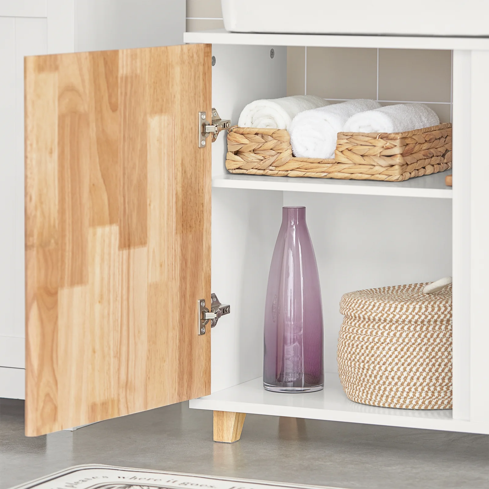 SoBuy BZR75-W Wastafel Onderkast - Wastafelmeubel - Badkamerkast - Badkamer Onderkast Wastafelkast met Deur en 2 Zijvakken - Image 7