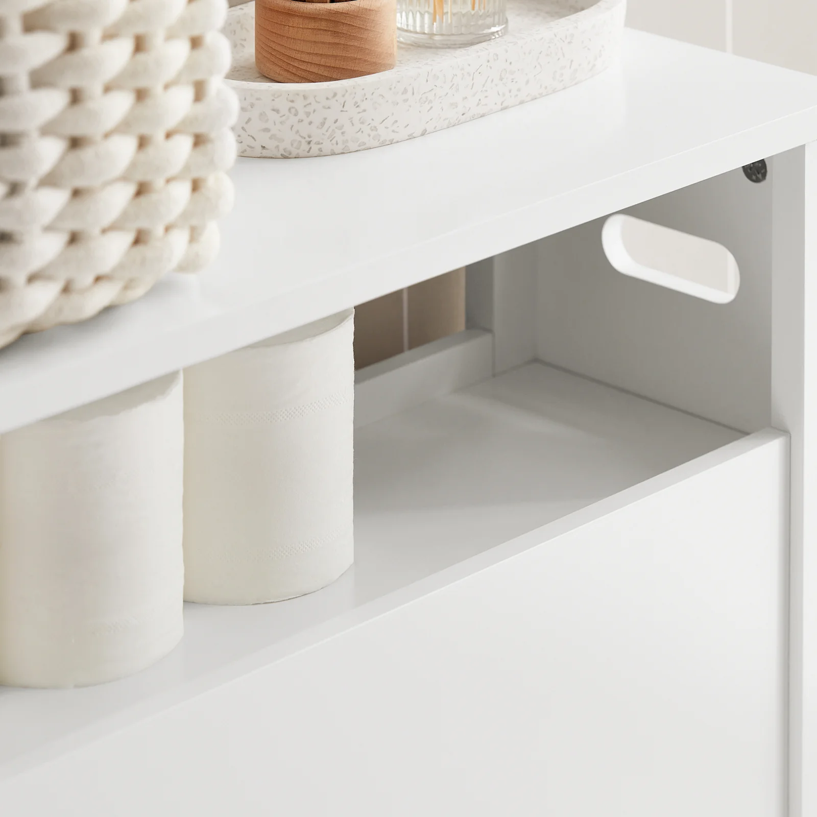 SoBuy BZR83-W Lage kast, Badkamer Kast, Toiletrolhouder, Toiletkast, Smalle Opbergkast, Staande Badkamerkast - Image 11