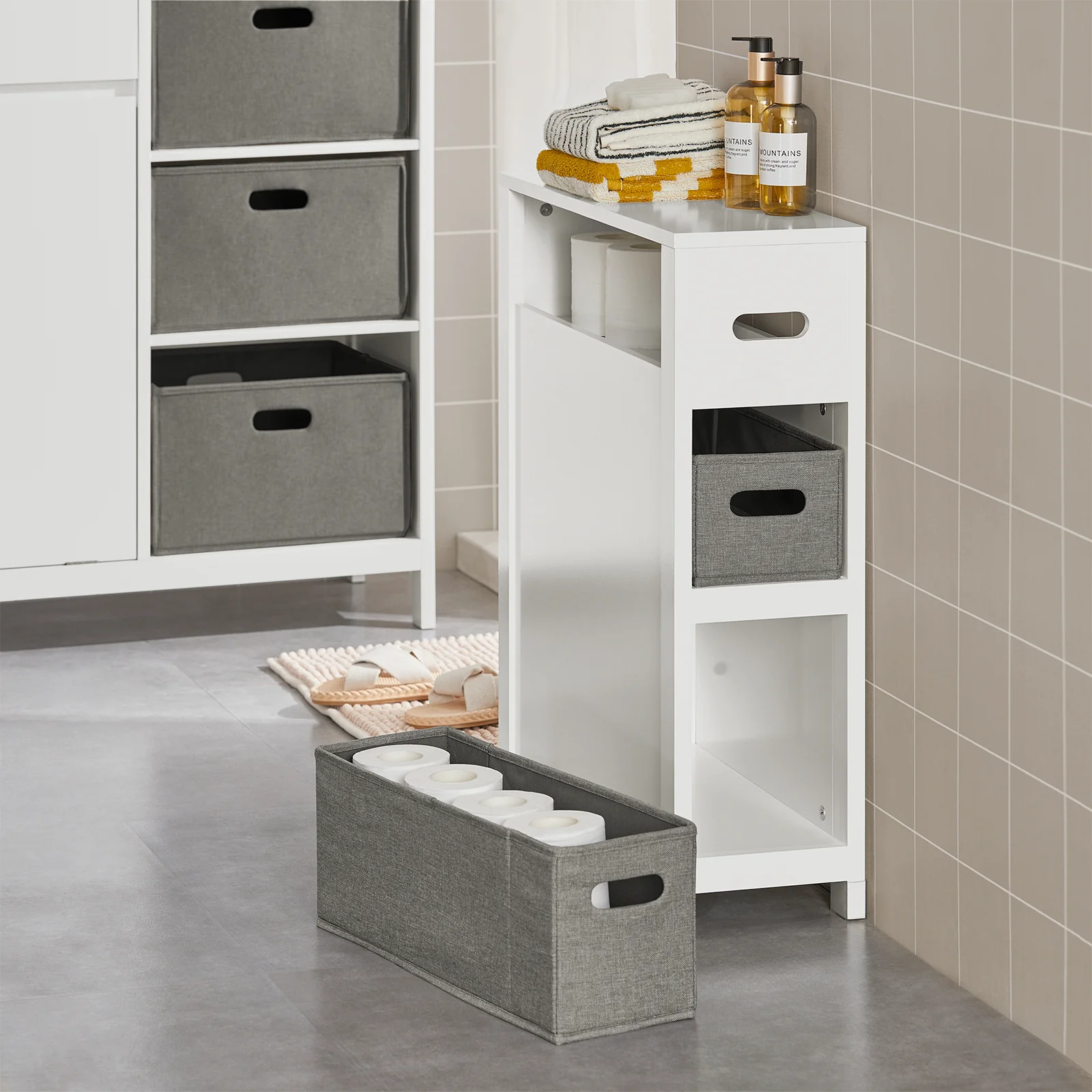 SoBuy BZR83-W Lage kast, Badkamer Kast, Toiletrolhouder, Toiletkast, Smalle Opbergkast, Staande Badkamerkast - Image 3