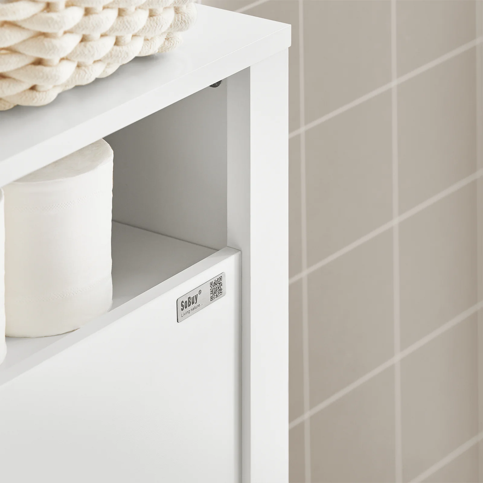 SoBuy BZR83-W Lage kast, Badkamer Kast, Toiletrolhouder, Toiletkast, Smalle Opbergkast, Staande Badkamerkast - Image 6