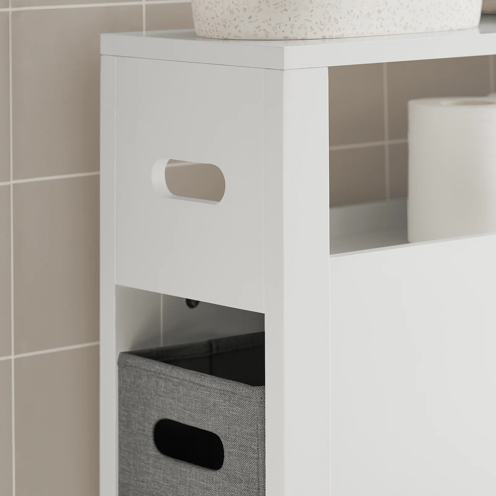 SoBuy BZR83-W Lage kast, Badkamer Kast, Toiletrolhouder, Toiletkast, Smalle Opbergkast, Staande Badkamerkast - Image 7