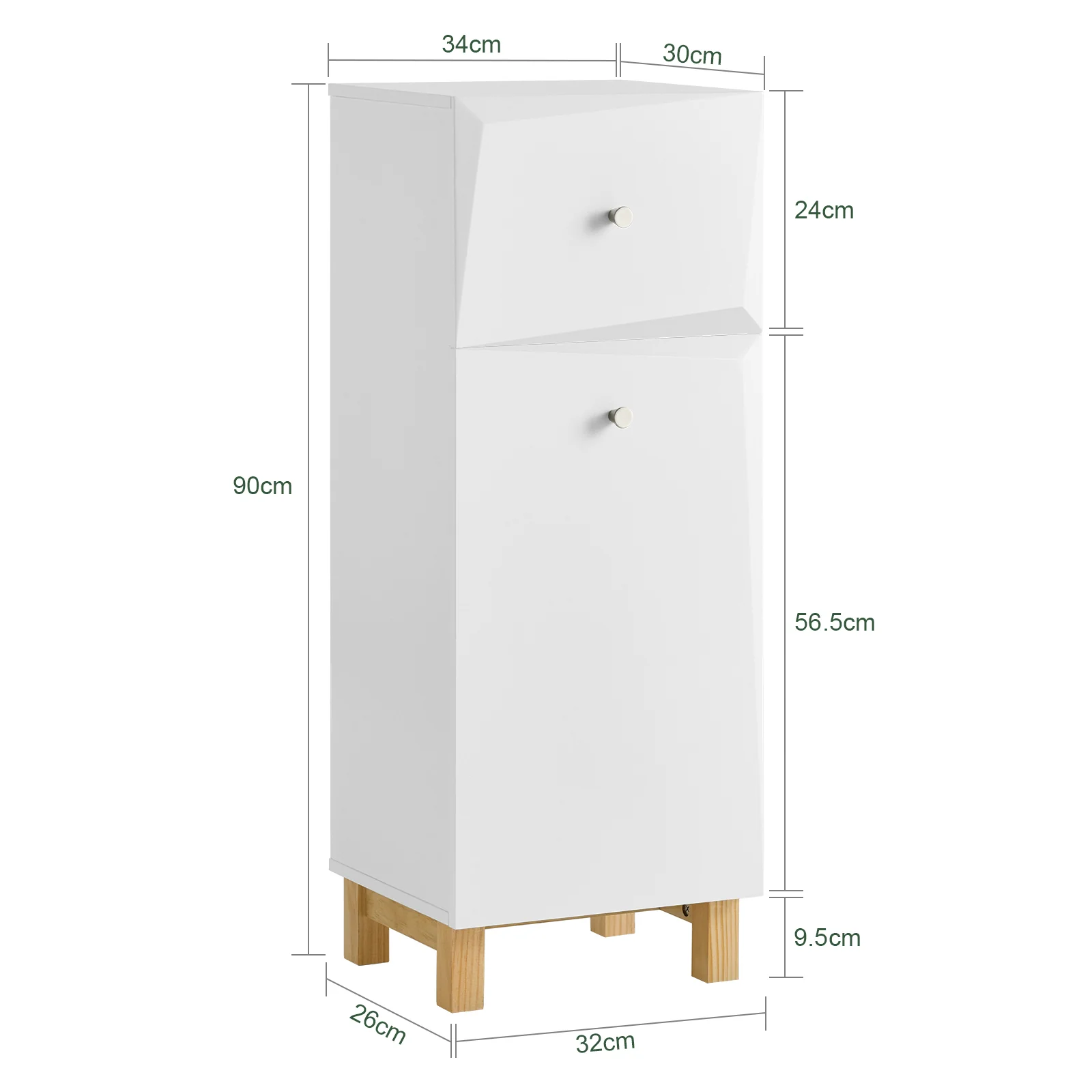 SoBuy BZR93-W Badkamerkast, Smal Badkamerkastje, Lage Kast, Ladenkast, Halfhoge met 1 Lade en 1 Kantelbare Wasman - Image 5