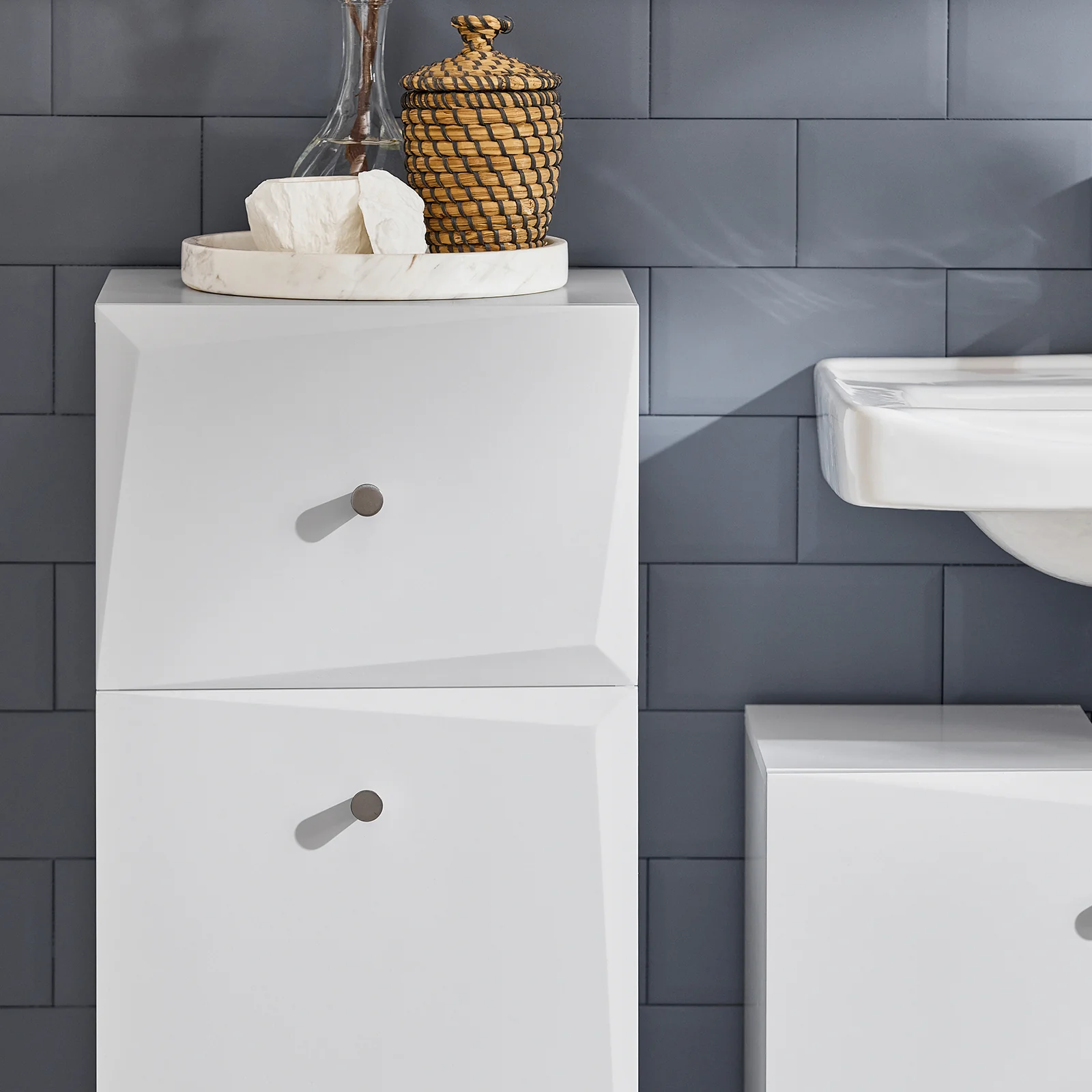 SoBuy BZR93-W Badkamerkast, Smal Badkamerkastje, Lage Kast, Ladenkast, Halfhoge met 1 Lade en 1 Kantelbare Wasman - Image 7