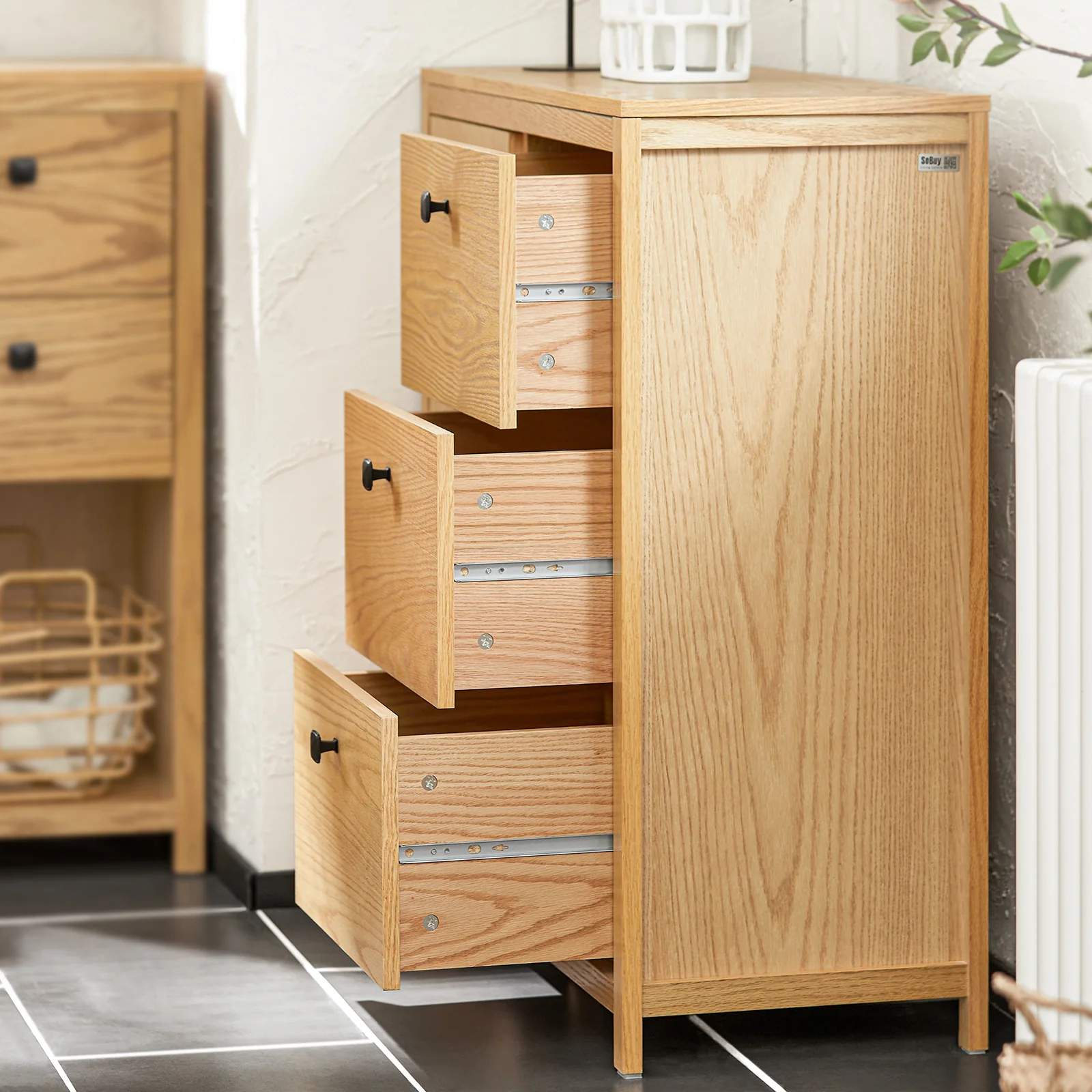 SoBuy BZR97-N Waskast met Waszak, Badkamerkast, Badkamer Kolomkast Onderkast, Ladekast, Staande Kast - Image 4